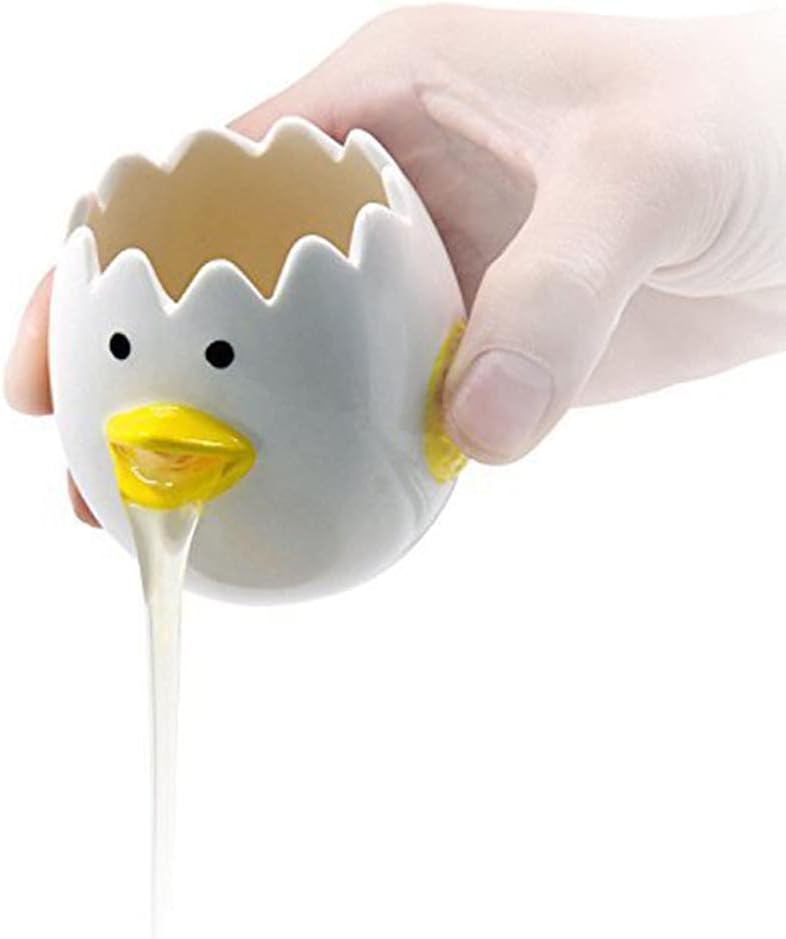 LuoCoCo Cute Egg Separator, Ceramics Vomiting Hen Egg Yolk White Separator, Sensible Family Small Egg Filter Splitter, Kitchen Gadget Baking Assistant Software, Dishwasher Protected (Yellow)