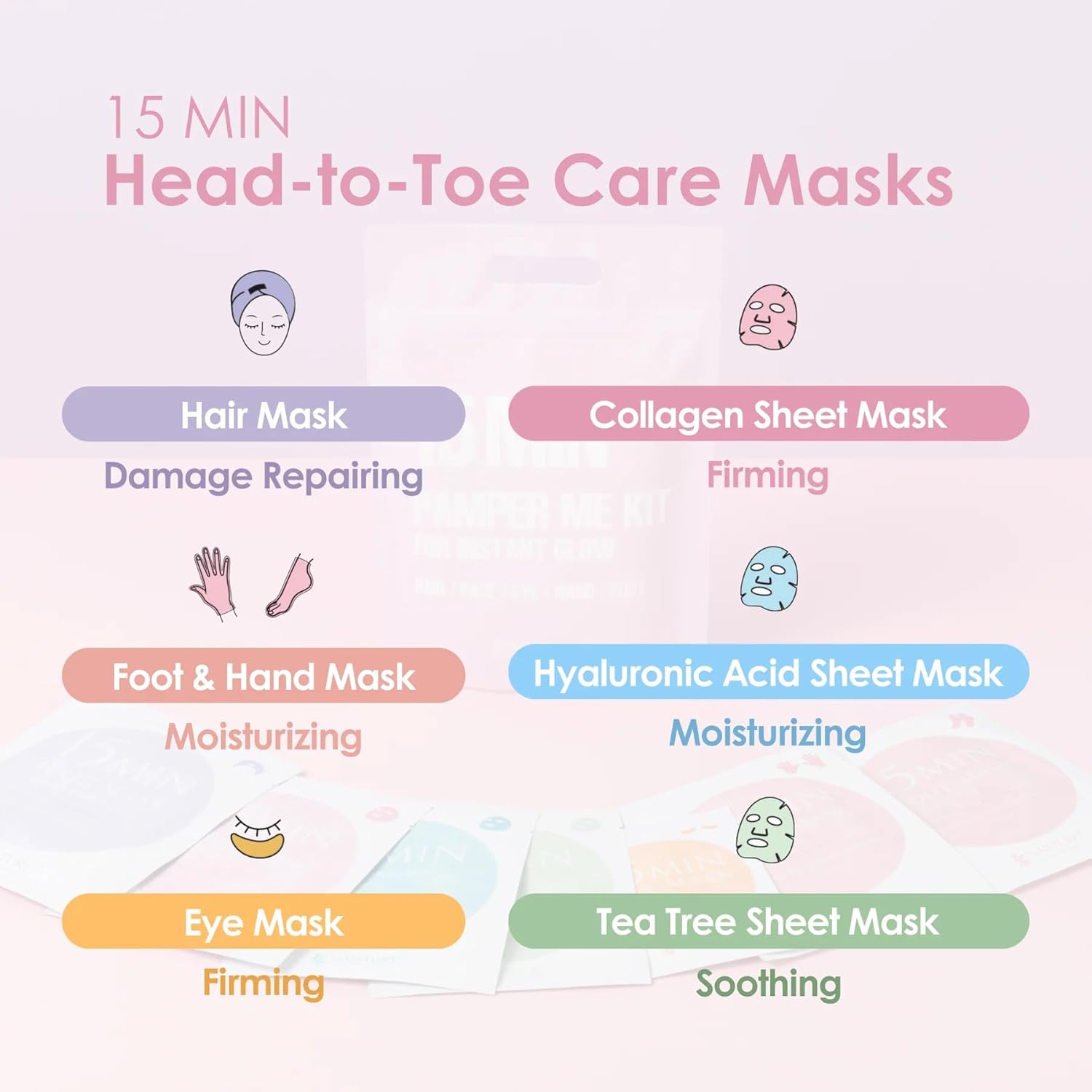 Naisture 15 Min Pamper Me Package Korean Spa Skincare Reward Set for Ladies-Head to Toe with Hair, Face, Eye, Hand, & Foot Masks (7 pcs) - Image 2