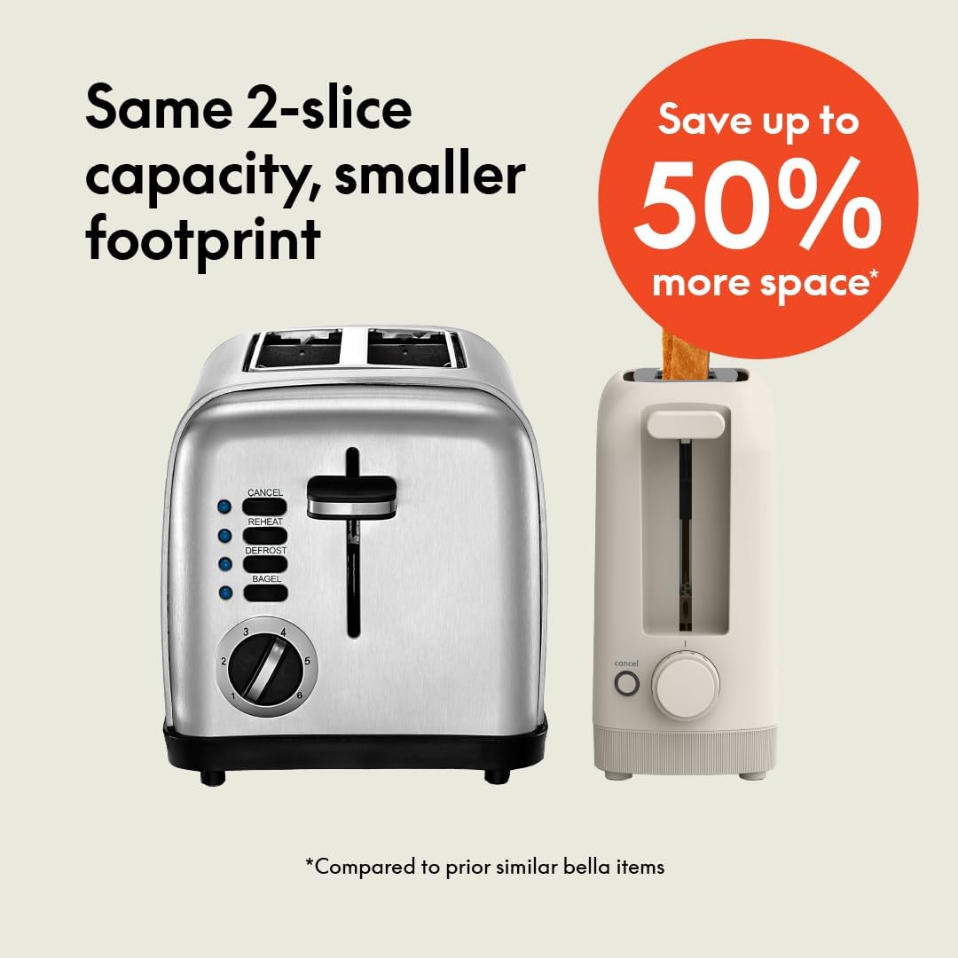 bella 2 Slice Slim Toaster, Matches-anywhere™ Kitchenware, 6 Setting Shade Management with Reheat & Cancel Buttons, Matches sourdough, 10” Lengthy Slot, Anti Jam & Auto Shutoff, 900 Watt, Oatmilk - Image 2