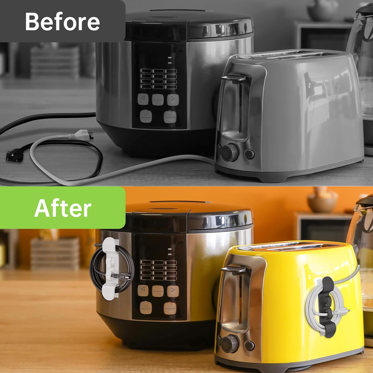 6PCS Twine Organizer for Home equipment, Upgraded Kitchen Equipment Twine Wrap, Twine Holder Stick on Strain Cooker, Espresso Maker, Air Fryer and Blender(3 Black + 3 White) - Image 2