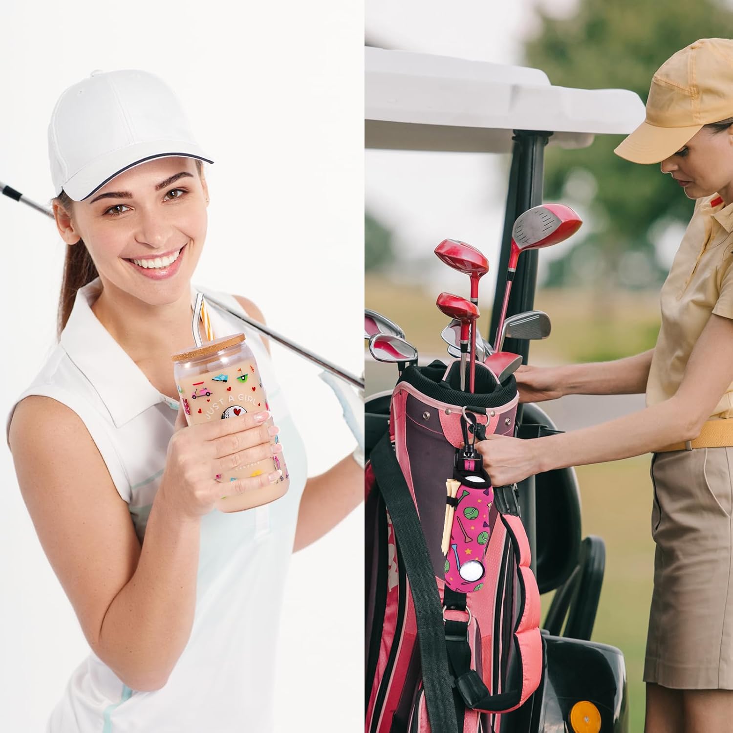 SAIWEILAI ONLINE 12 Items Golf Items for Girls Golfers Christmas Items Set with Humorous {Golfing} Can Glass Socks Towel Make-up Bag Hat Clip Bag Ball and Tee Holder - Image 4