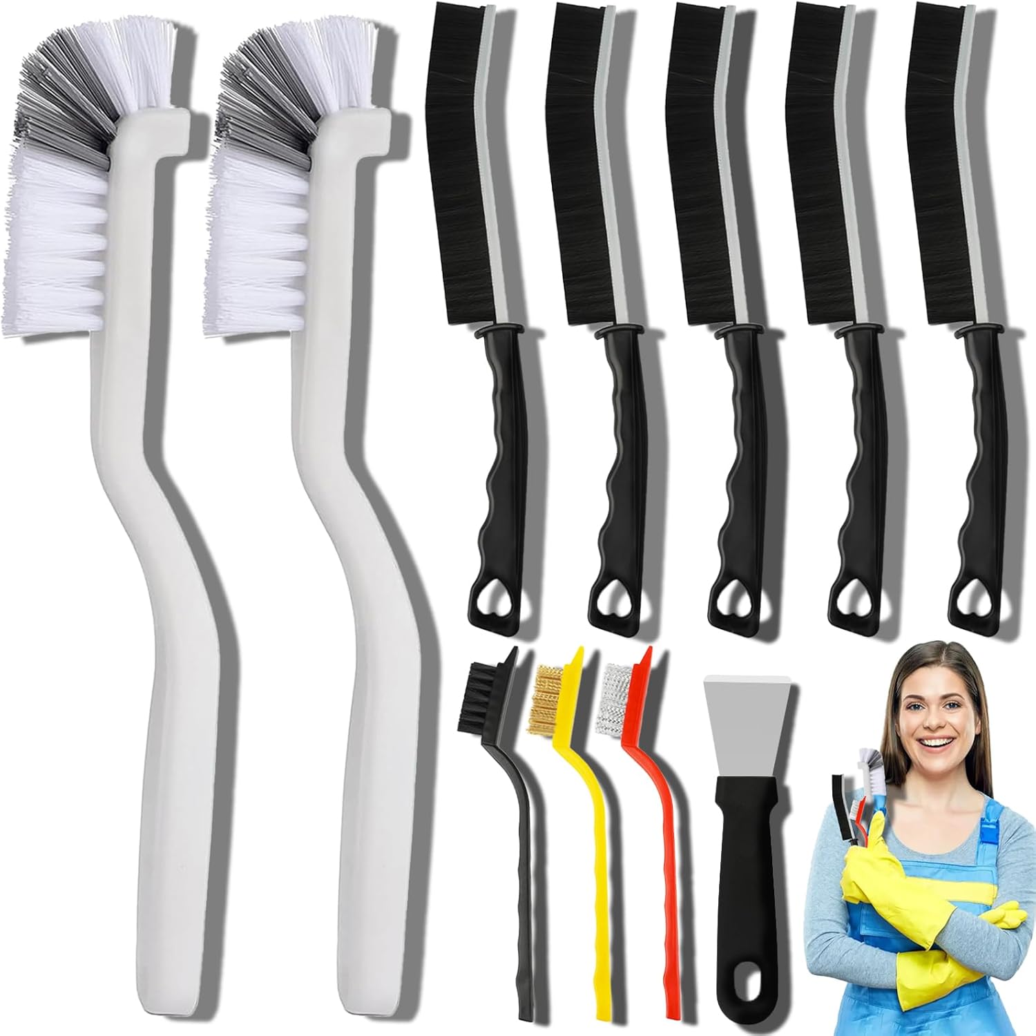 11Pcs Crevice Cleansing Brush Set, Onerous Bristle Cleansing Provides for Kitchen, Lavatory, Nook, Grout, Sink, Cup, Teapot, Bottle, Blender