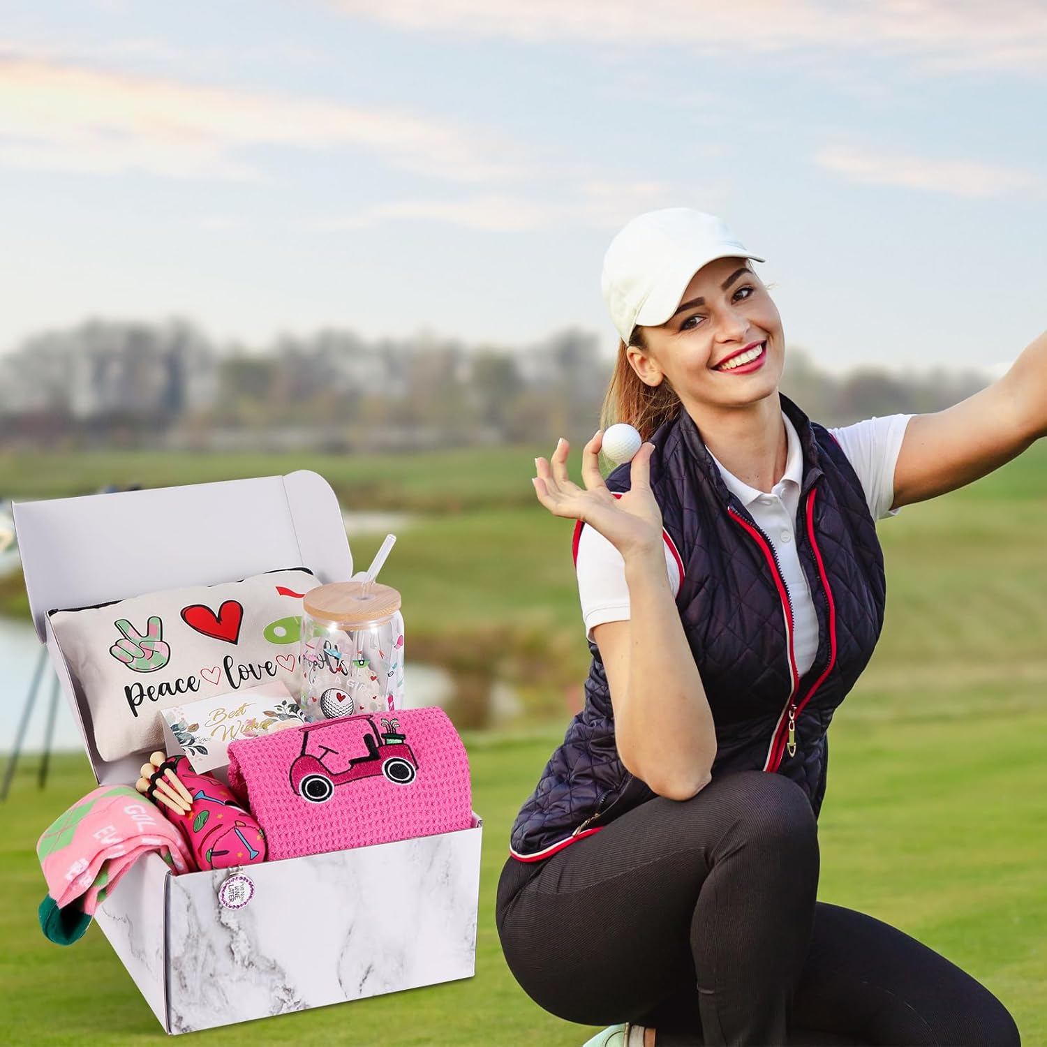 SAIWEILAI ONLINE 12 Items Golf Items for Girls Golfers Christmas Items Set with Humorous {Golfing} Can Glass Socks Towel Make-up Bag Hat Clip Bag Ball and Tee Holder - Image 7