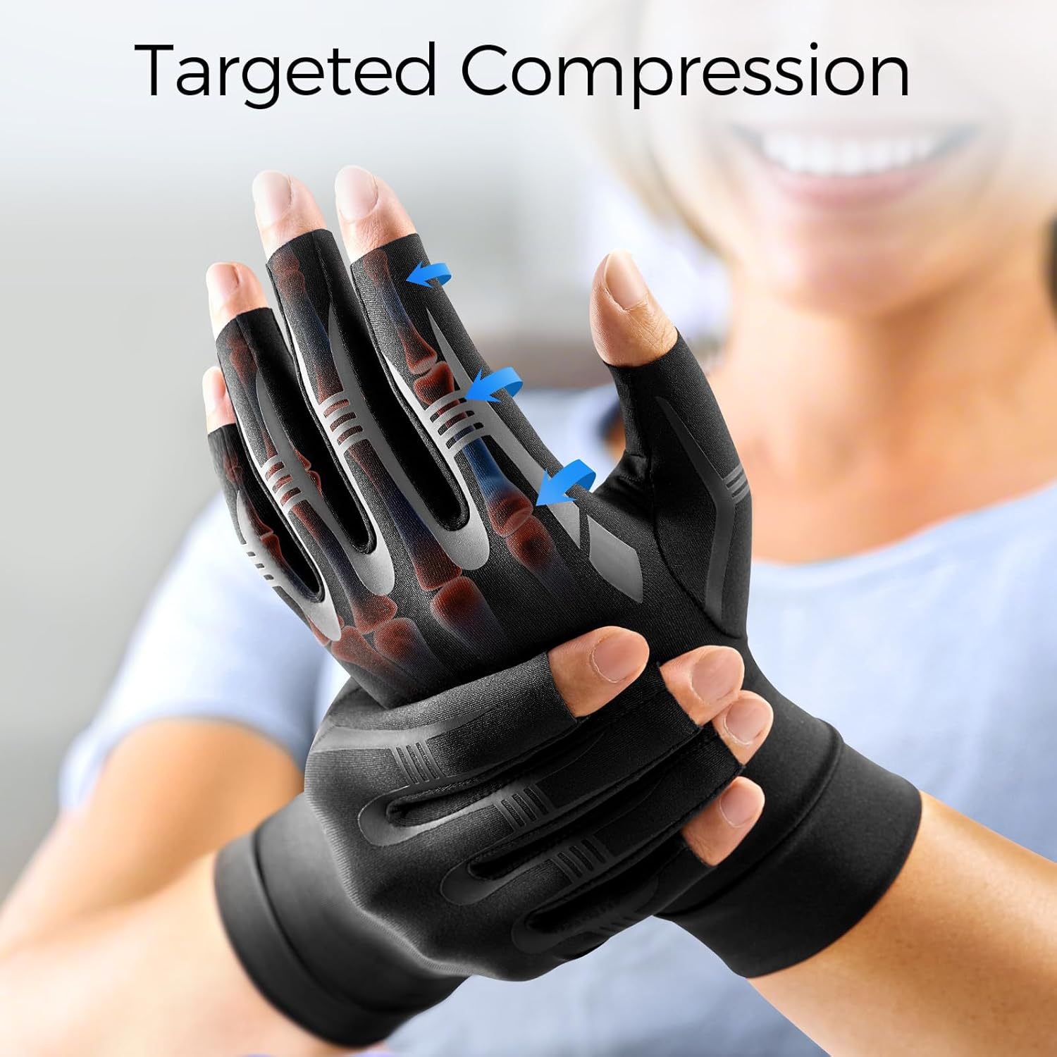 FREETOO Compression Gloves Ladies Males for Sleeping, Rheumatoid Arthritis Gloves for Ladies for Wrist Thumb Ache, Carpal Tunnel Reduction Gloves for Work, Nerve Ache,Edema Match Palm 6.8''-7.3'' Black S - Image 3