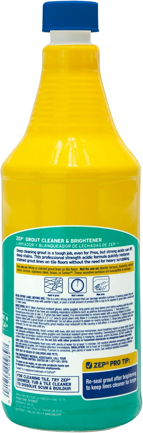 Zep Grout Cleaner and Brightener - 32 Ounce (1 Bottle) - ZU104632 - Deep Cleansing Method Removes Previous Stains From Grout - Image 2