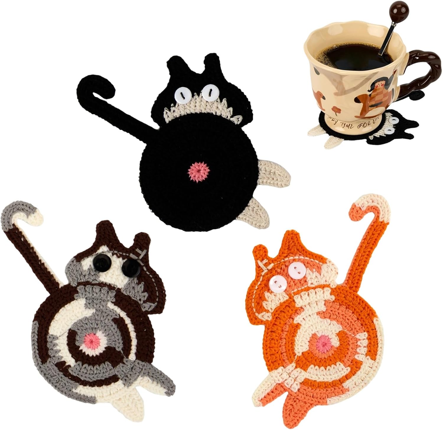 Drink Coaster | Cat Items for Cat Lovers,Enjoyable Woven Artistic Coasters,Cute Espresso Coaster for Dwelling Decor Tabletop Safety Appropriate for Sorts Cups (3PC)