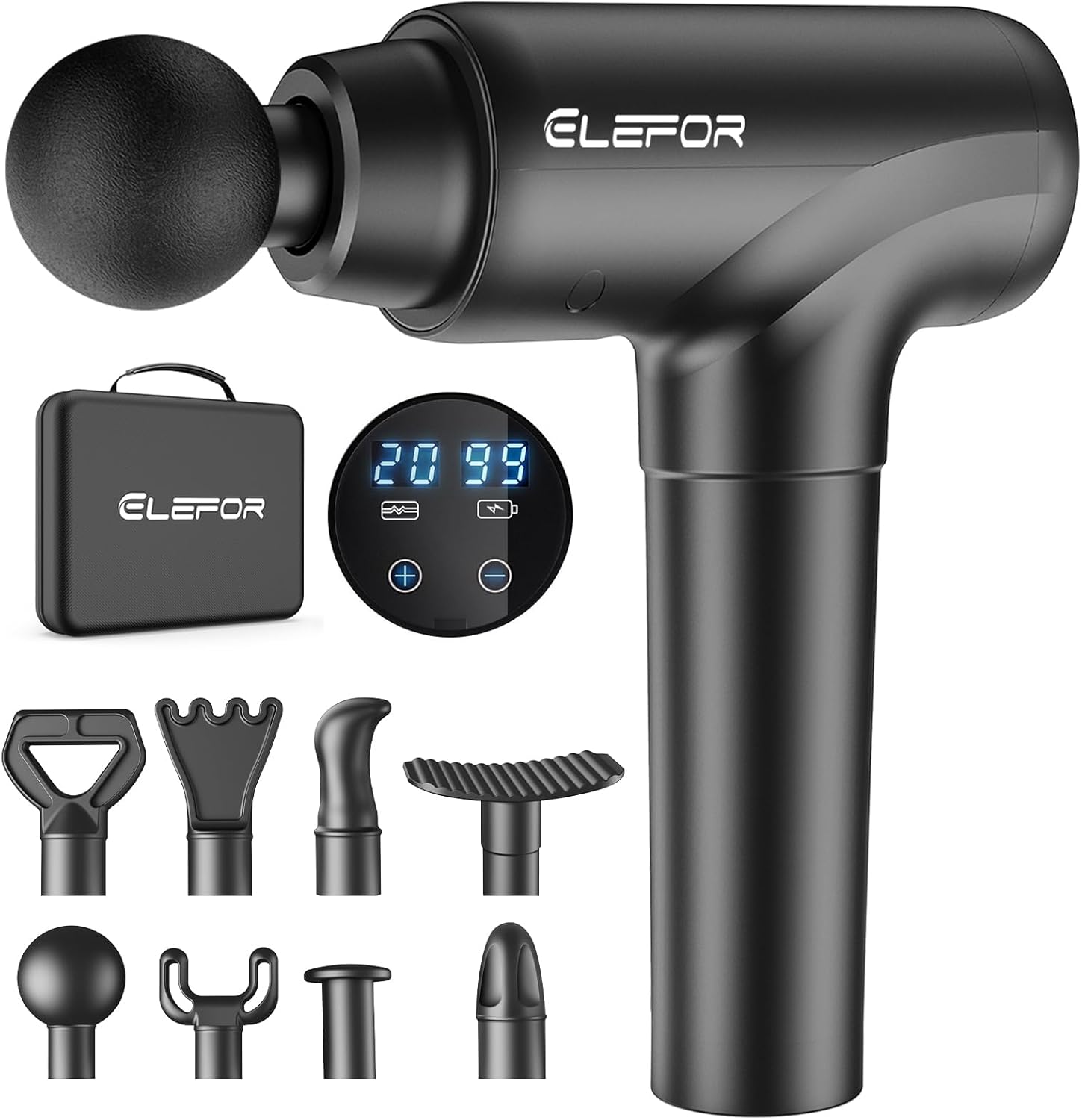 Elefor Therapeutic massage Gun Deep Tissue,Percussion Again Massager Gun for Athletes Muscle Therapeutic massage Gun for Ache Reduction with 8 Therapeutic massage Heads & 20 Speeds (Matte Black)