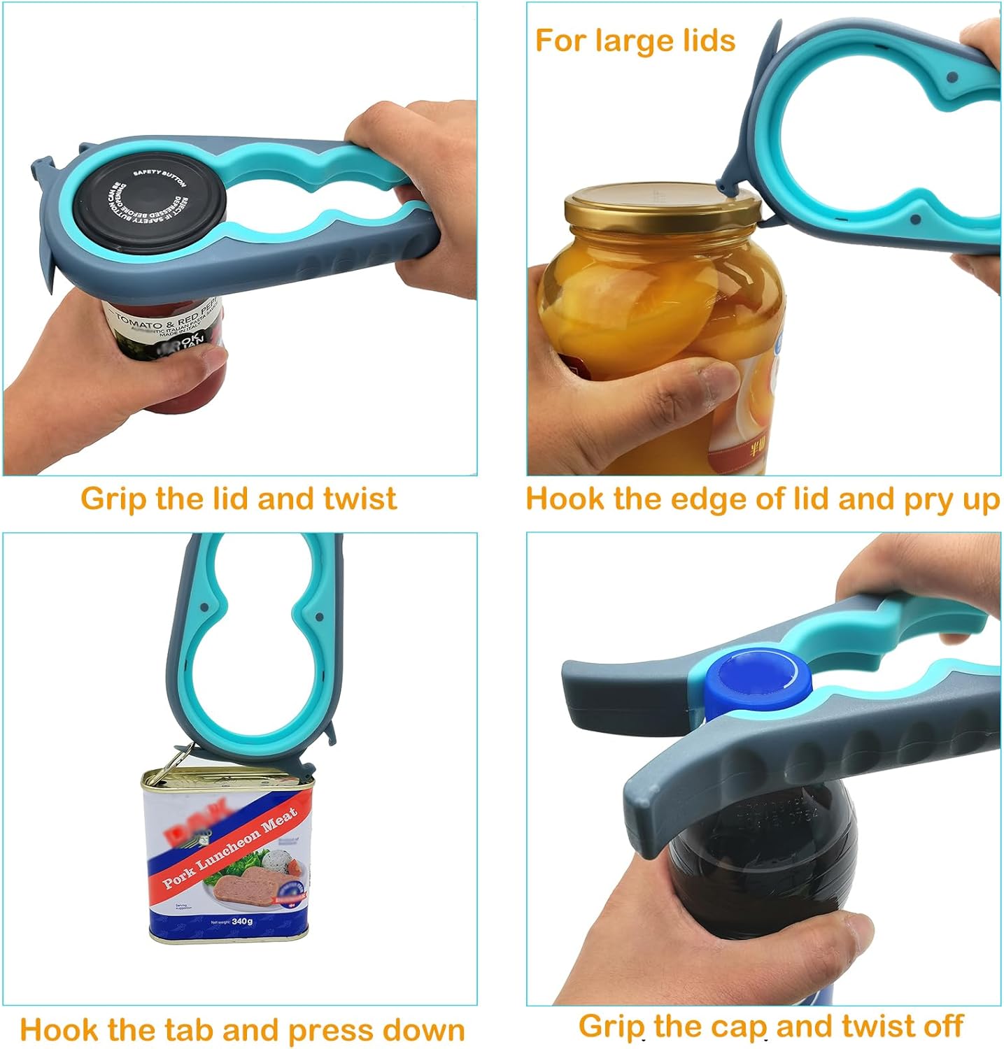 Otstar Jar Opener Bottle Opener and Can Opener for Weak arms, Seniors with Arthritis and Anybody with Low Energy, Mutil Jar Opener Get Lids Off Simply (Blue and Gray) - Image 3