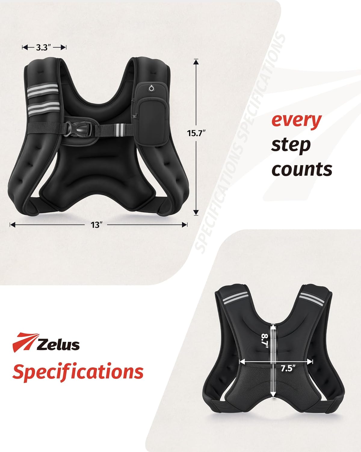 ZELUS Weighted Vest, 6lb/8lb/12lb/16lb/20lb/25lb/30lb Weight Vest with Reflective Stripe for Exercise, Energy Coaching, Working, Health, Muscle Constructing, Weight Loss, Weightlifting - Image 8