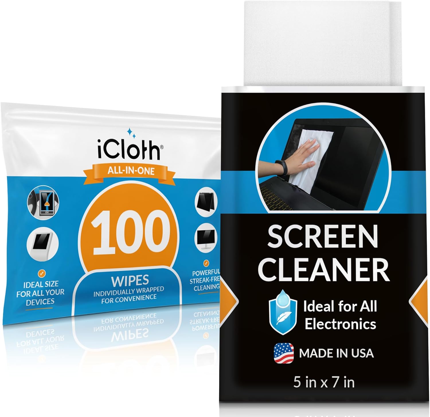iCloth Massive Display screen Cleansing Wipes for Electronics, Lint-Free and Streak-Free, Quick-Drying, Removes Mud, Fingerprints, and Smudges (100 Wipes)