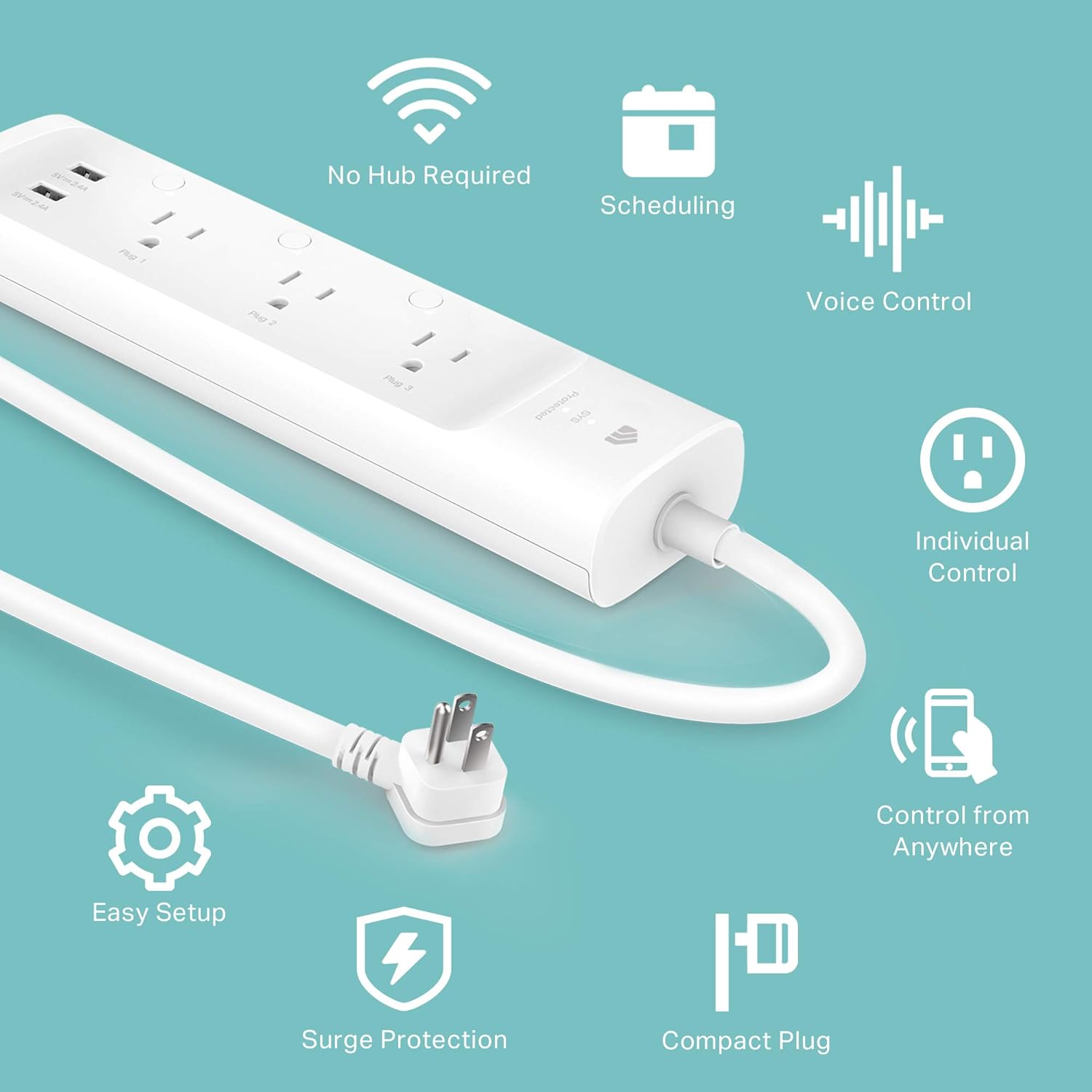 kasa sensible Plug Energy Strip KP303, Surge Protector with 3 Individually Managed Sensible Shops and a pair of USB Ports, Works with Alexa & Google Residence, No Hub Required , White - Image 4