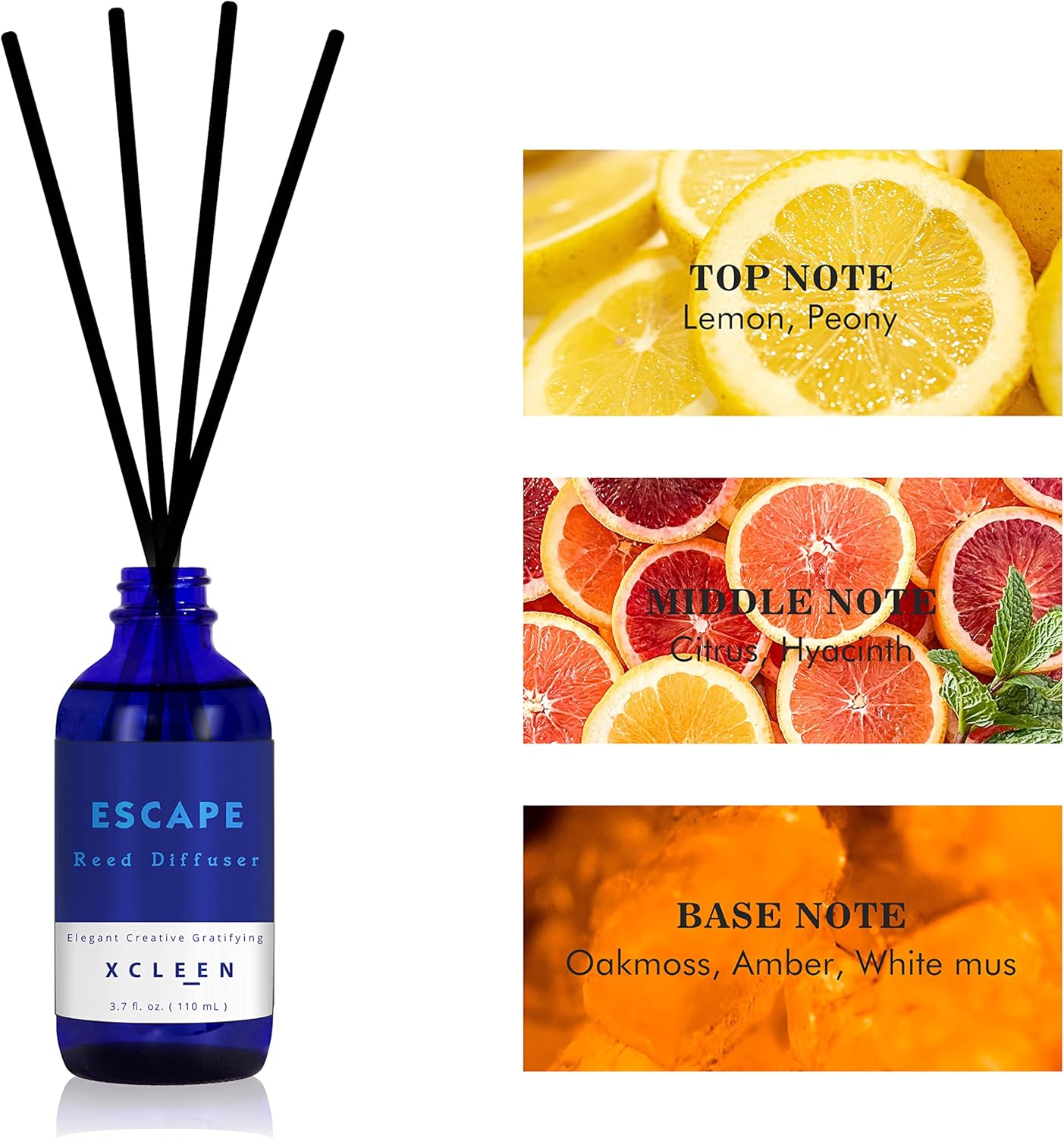 Reed Diffusers Set, 3.7 Oz Scent Diffuser, 6 Reed Diffuser Sticks, House Perfume Hyacinth, Peony & Citrus, Aromatherapy Oil Diffuser Reeds, Extra Masculine Scent, Rest room & Workplace Decor 110ml - Image 4