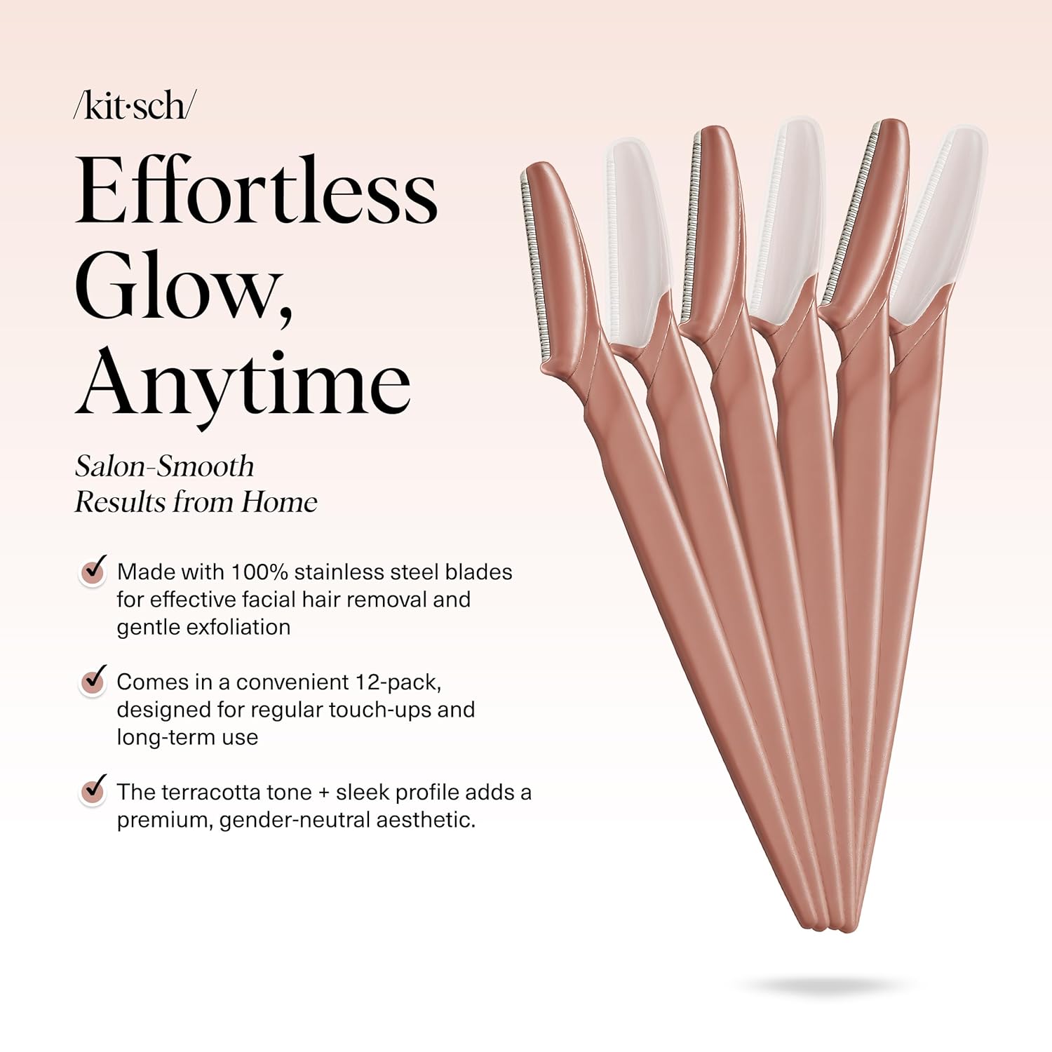 Kitsch Dermaplane Razor for Girls Face – Face Razors for Girls & Males, Eye Forehead Razors & Face Shaver – Exfoliating Facial Razor & Dermaplaner as Pores and skin Care Device for Smoother Pores and skin - Terracotta, 6 pcs - Image 2