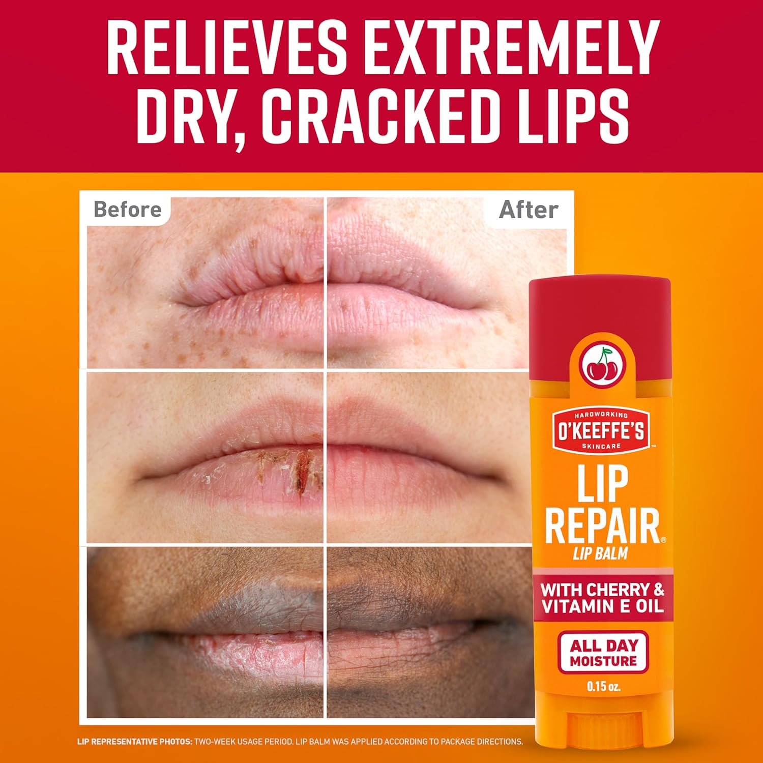 O'Keeffe's Lip Restore Lip Balm with Cherry & Vitamin E Oil - Stick (3 Pack) - Moisturizer for Extraordinarily Cracked, Dry Lips - Image 2