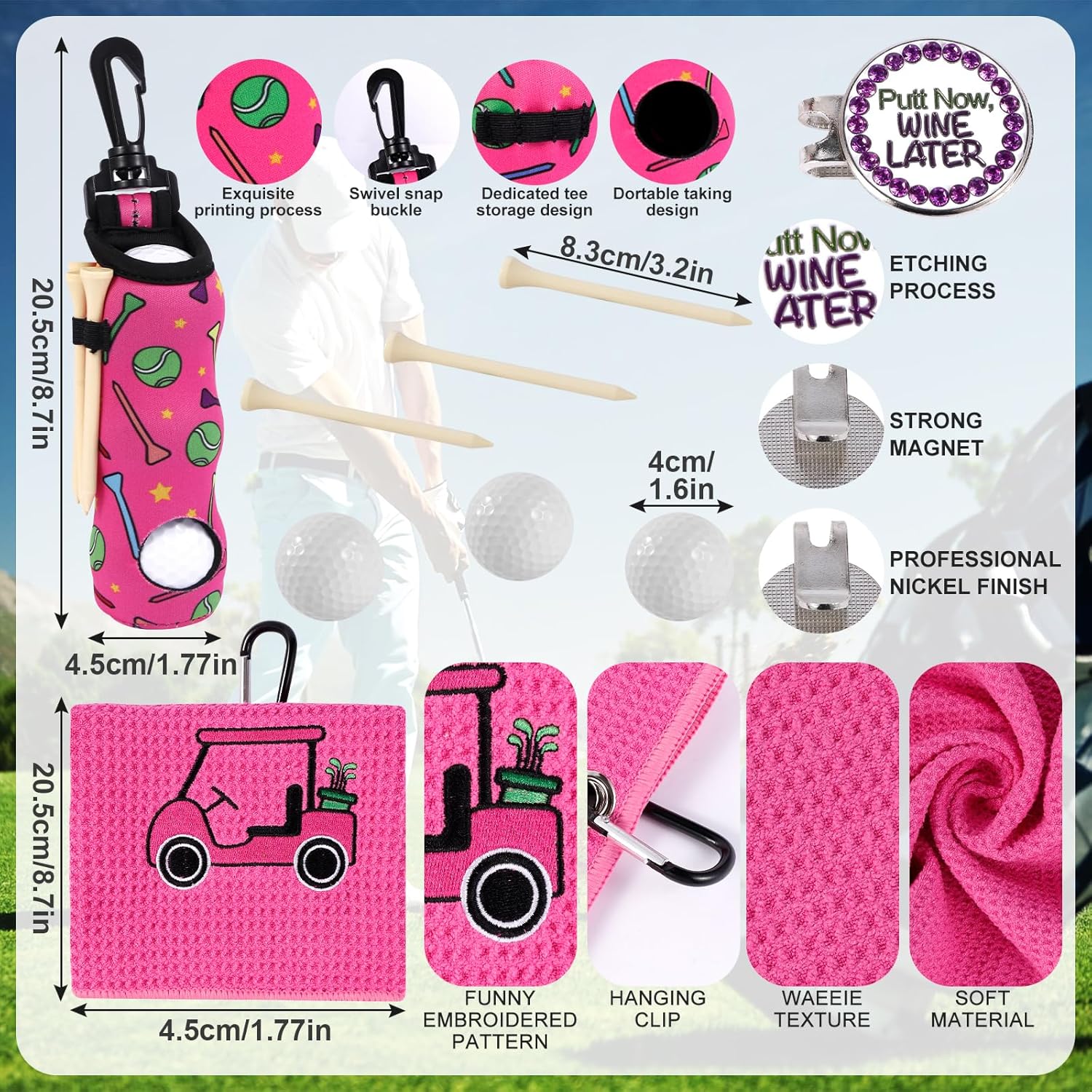 SAIWEILAI ONLINE 12 Items Golf Items for Girls Golfers Christmas Items Set with Humorous {Golfing} Can Glass Socks Towel Make-up Bag Hat Clip Bag Ball and Tee Holder - Image 3