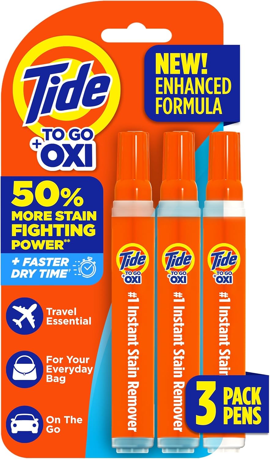 Tide Stain Remover for Garments, Tide To Go Pen, Instantaneous Stain Remover Pen & Spot Cleaner, Transportable & Journey-Pleasant, Works on Meals & Drink Stains, Suits in Purses & Luggage, 3 Rely (Pack of 1)