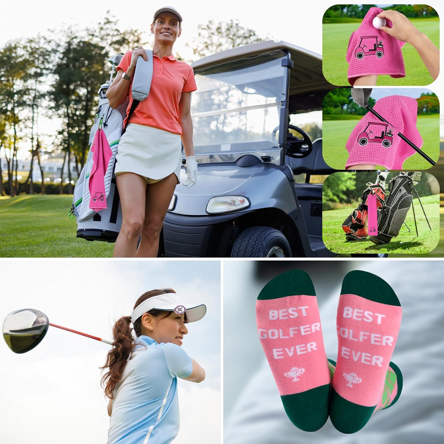 SAIWEILAI ONLINE 12 Items Golf Items for Girls Golfers Christmas Items Set with Humorous {Golfing} Can Glass Socks Towel Make-up Bag Hat Clip Bag Ball and Tee Holder - Image 5