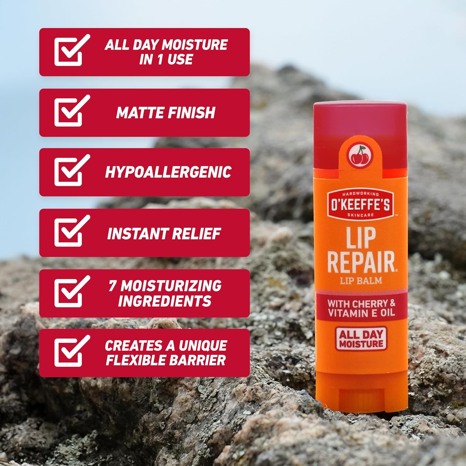 O'Keeffe's Lip Restore Lip Balm with Cherry & Vitamin E Oil - Stick (3 Pack) - Moisturizer for Extraordinarily Cracked, Dry Lips - Image 8