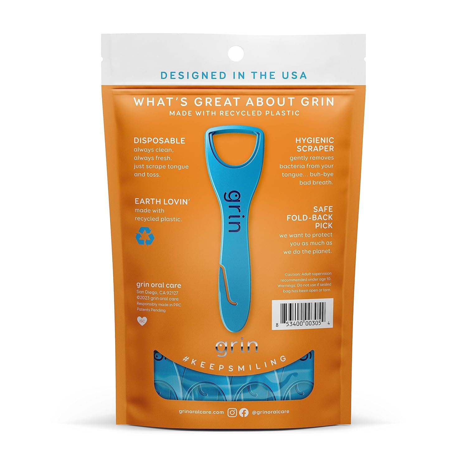 GRIN Tongue Cleaner, 32 Rely, Disposable Tongue Cleaner, Hygienic Scraper, Recycled Plastic, Clear Tongue, Promote Contemporary Breath, Contains Protected Fold- Again Tooth Decide - Image 2