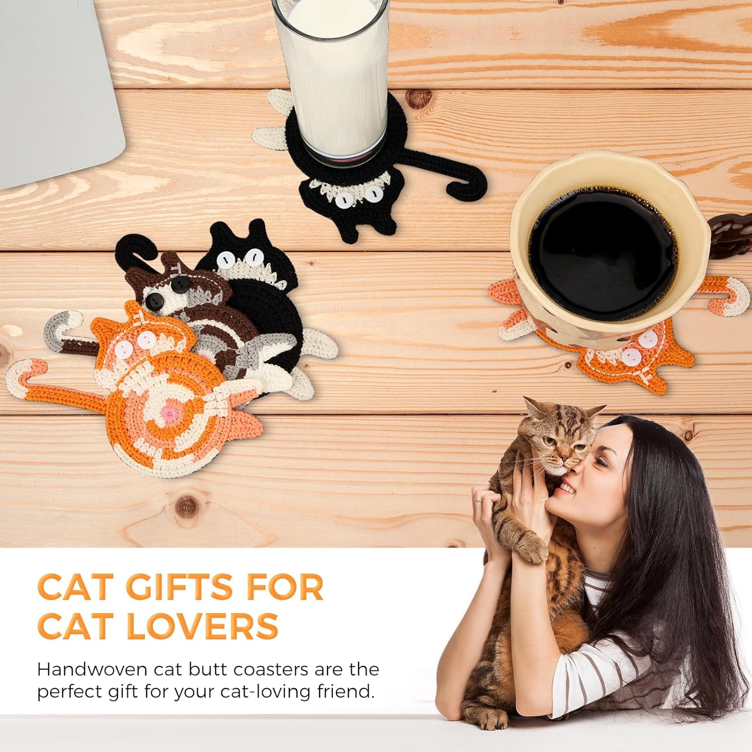 Drink Coaster | Cat Items for Cat Lovers,Enjoyable Woven Artistic Coasters,Cute Espresso Coaster for Dwelling Decor Tabletop Safety Appropriate for Sorts Cups (3PC) - Image 3