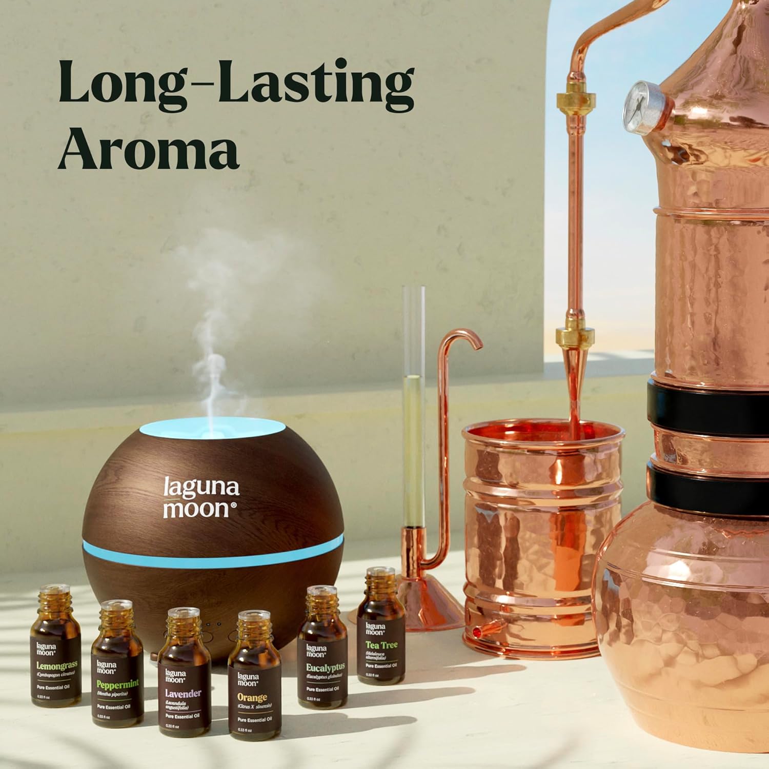Lagunamoon Important Oils Aromatherapy Set - 6 Oils for Diffusers, Residence Care, Candle Making Scents, Perfume, Humidifiers, Presents - Peppermint, Tea Tree, Lavender, Eucalyptus, Orange (10mL) - Image 2