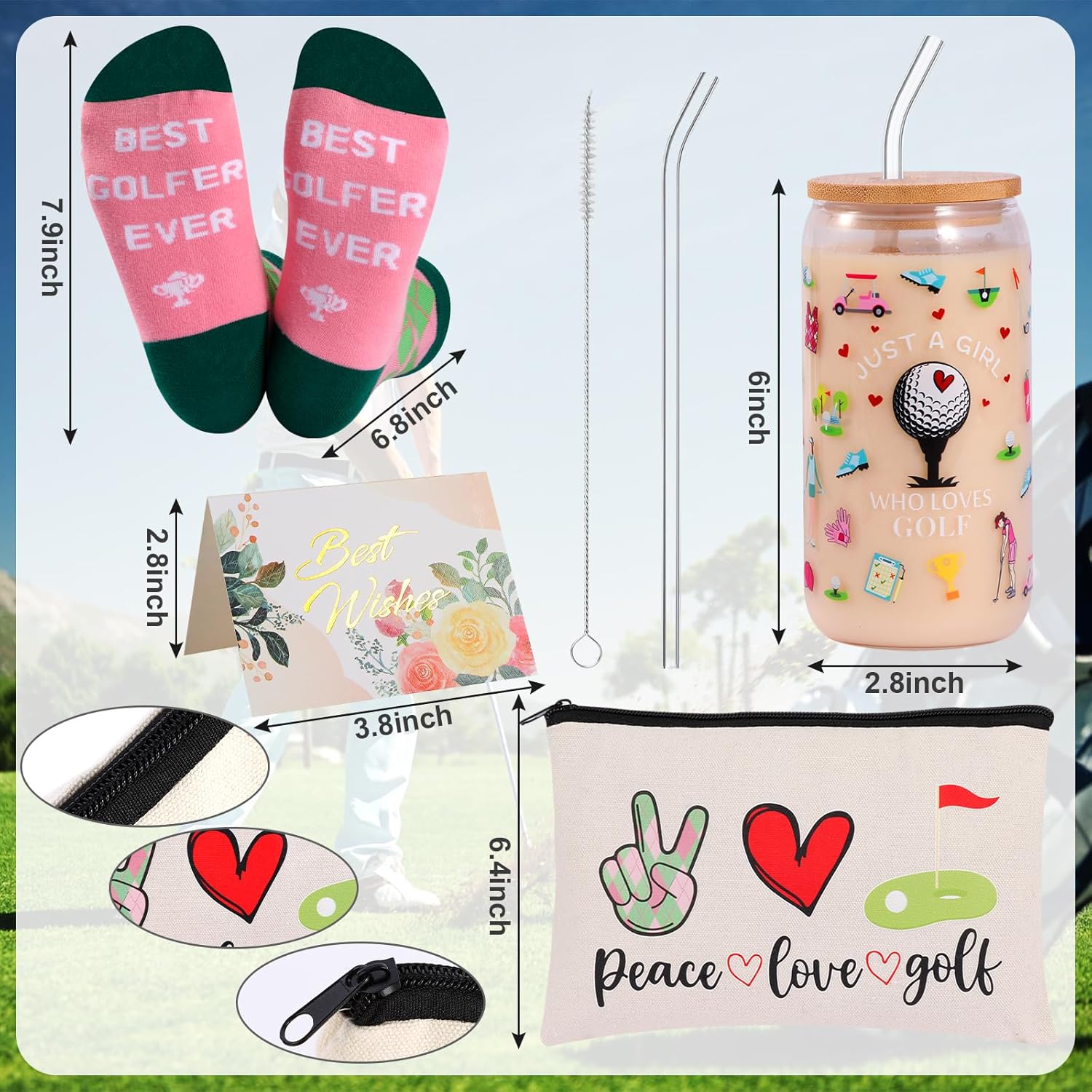 SAIWEILAI ONLINE 12 Items Golf Items for Girls Golfers Christmas Items Set with Humorous {Golfing} Can Glass Socks Towel Make-up Bag Hat Clip Bag Ball and Tee Holder - Image 2
