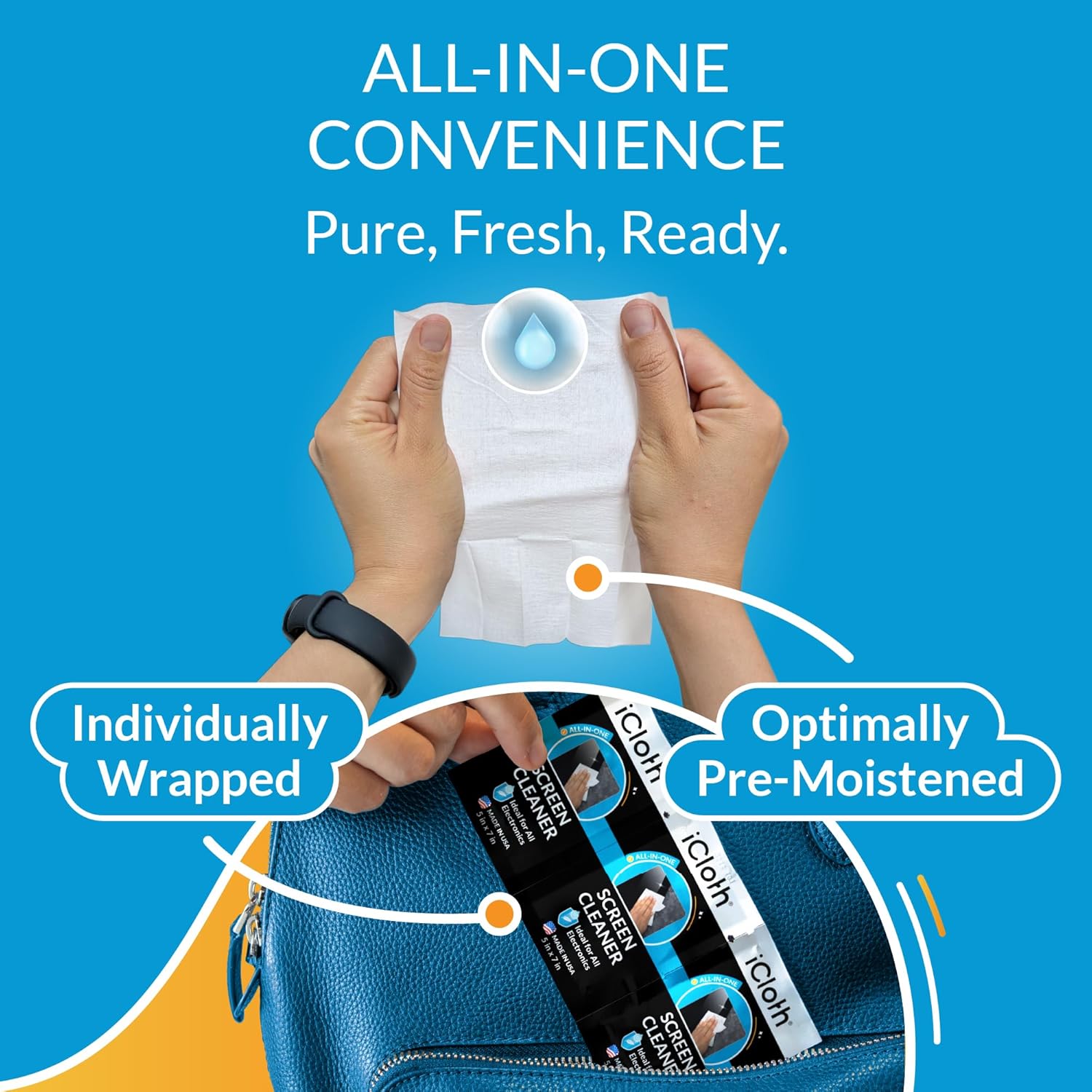 Display screen Cleaner Wipes by iCloth – Individually Wrapped – Journey Dimension – Streak-Free (24 Massive Wipes) - Image 2