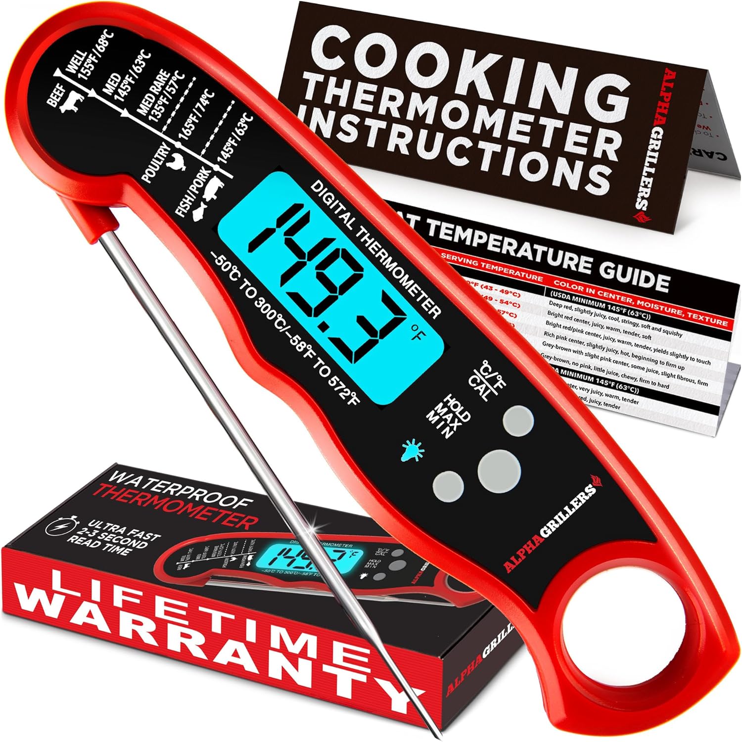 Alpha Grillers Meat Thermometer Digital – Prompt Learn Meals Thermometer for Cooking & Grilling – Skilled Kitchen Reward for Males, Dad & Mother
