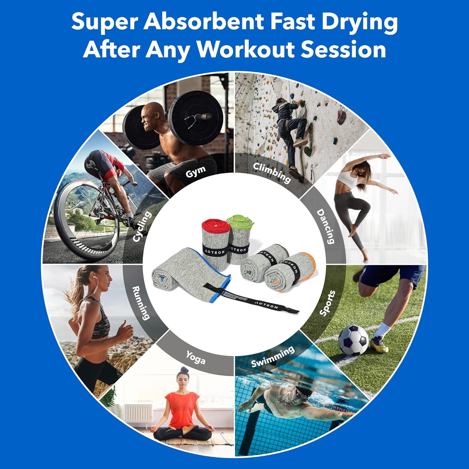 Acteon Microfiber Gymnasium Towels 5 Pack, Fast Dry Silver ION Odor-Free Sweat Towel, Tremendous Absorbent Quick Drying for Males & Girls, Exercise, Yoga, Working, Mountain climbing, Journey – 16x30.5 Inch - Image 3