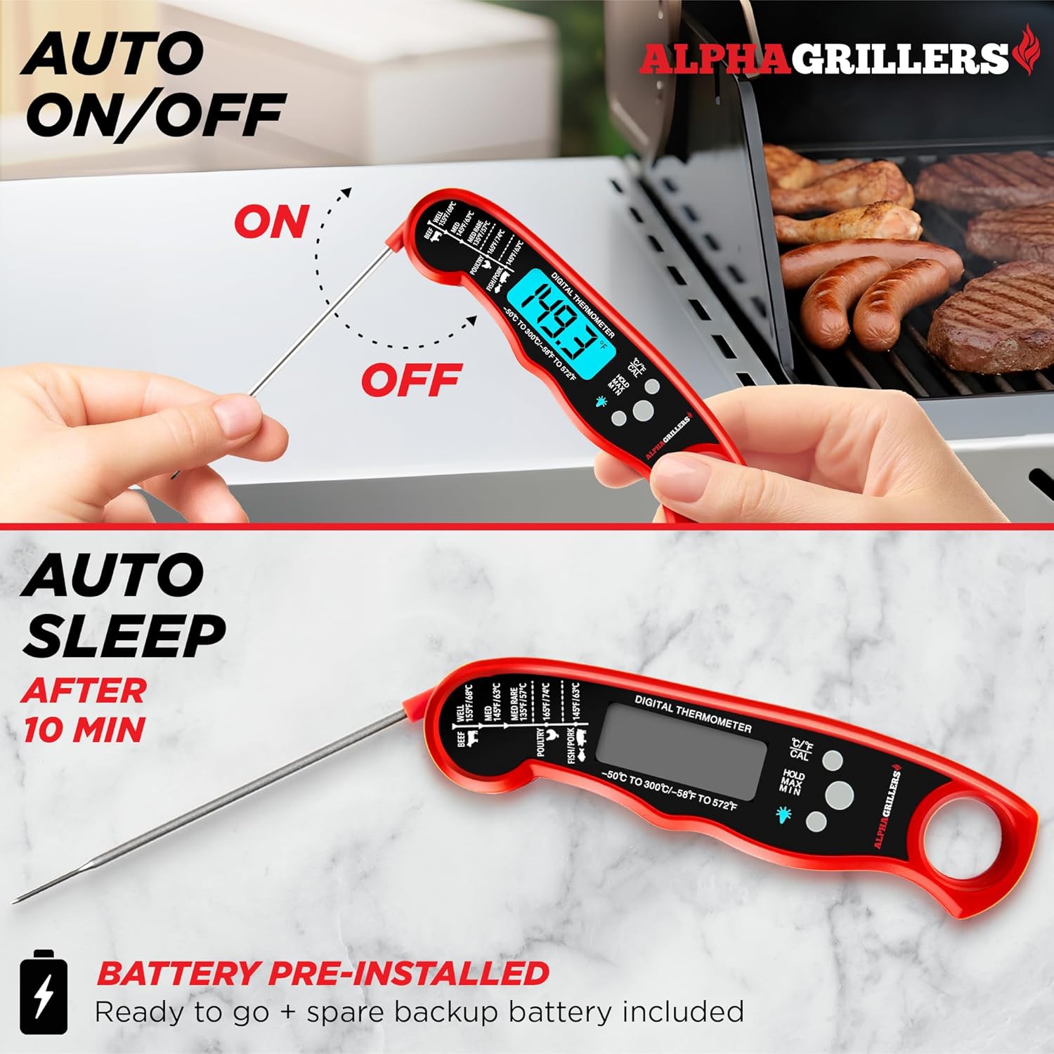 Alpha Grillers Meat Thermometer Digital – Prompt Learn Meals Thermometer for Cooking & Grilling – Skilled Kitchen Reward for Males, Dad & Mother - Image 3
