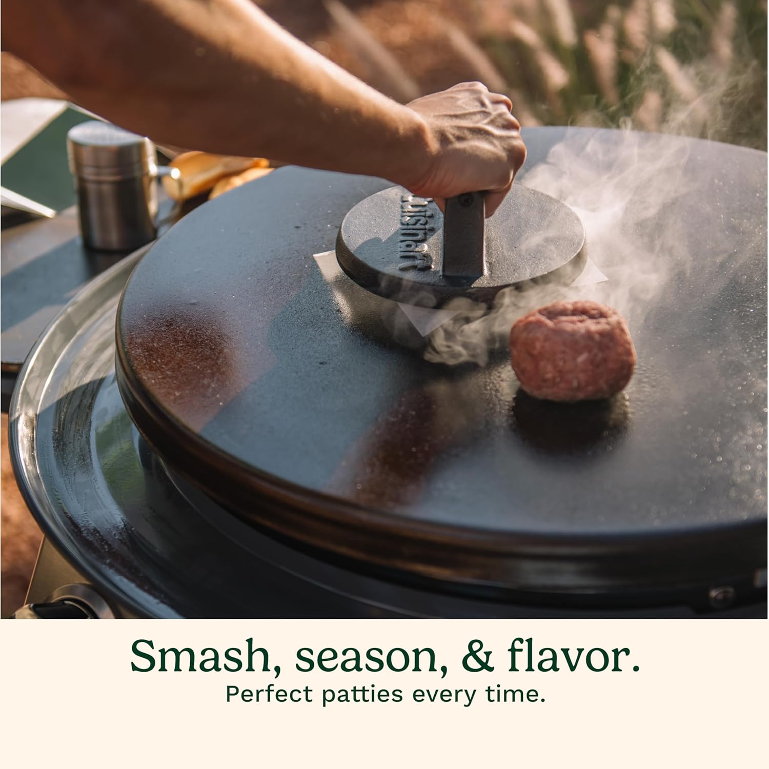 Cuisinart 6.5" Solid Iron Smashed Burger Press, Spherical Flat Edge Grill Press for Crispy Smash Burgers, Burger Device for Grill and Griddle Equipment, for BBQs and Tailgates - Image 5