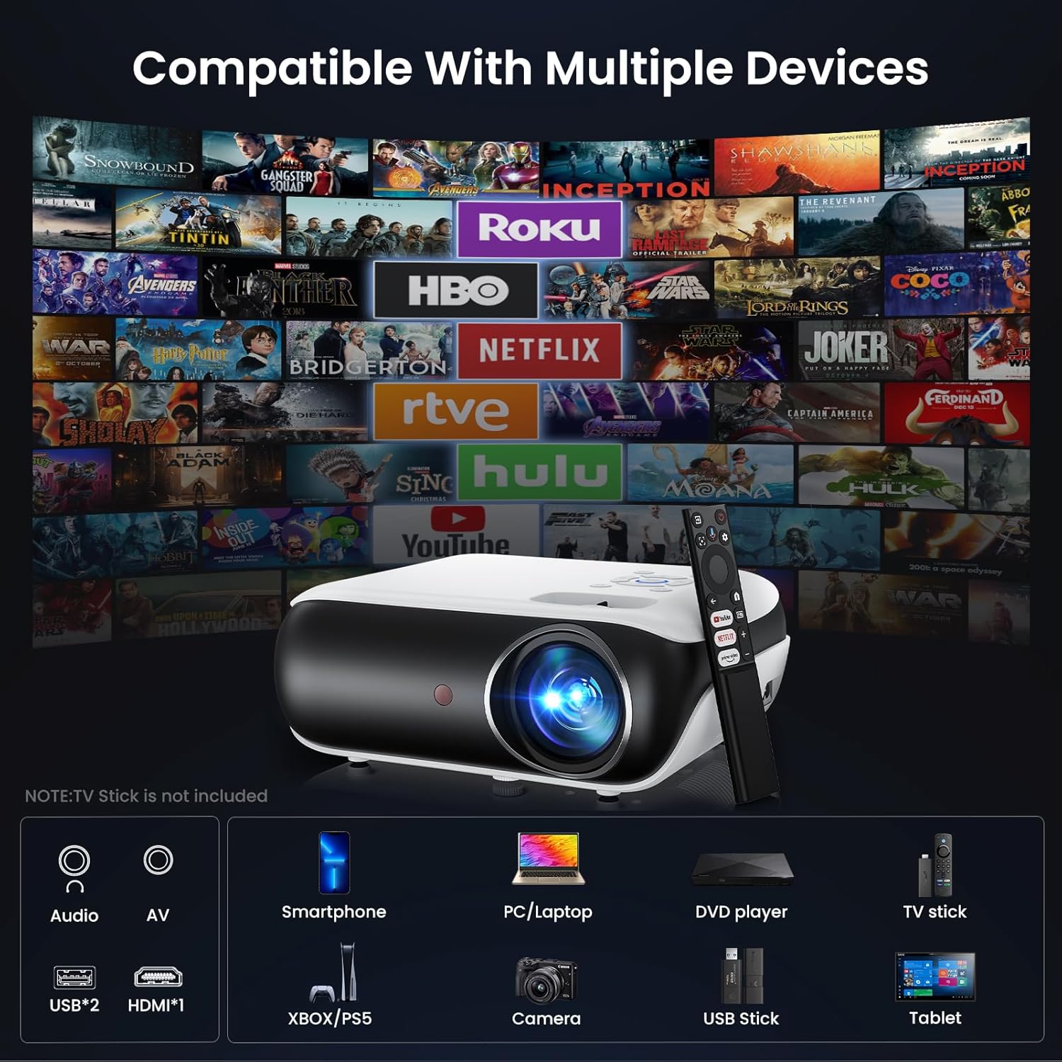 Official Licensed Google TV Sensible Projector, HAPPRUN 4K UHD Residence Theater with Dolby Sound, Wi-Fi & Bluetooth, Constructed-in Streaming Apps, Suitable with Video games Consoles & Smartphone, Indoor & Outside Use - Image 9