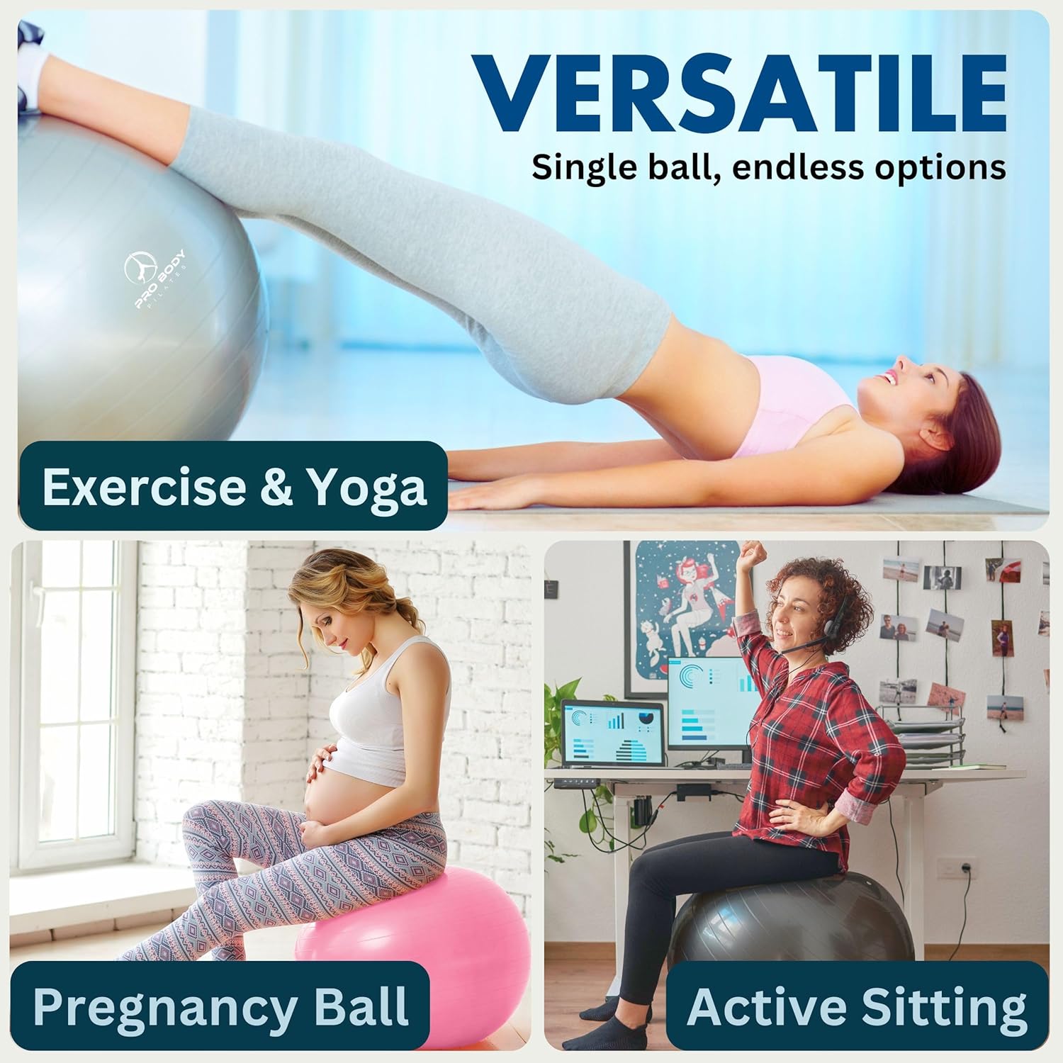ProBody Pilates Train Ball - A number of Sizes Gymnasium Grade Steadiness Ball for Health, Yoga, Exercise, Being pregnant & Bodily Remedy - Image 3