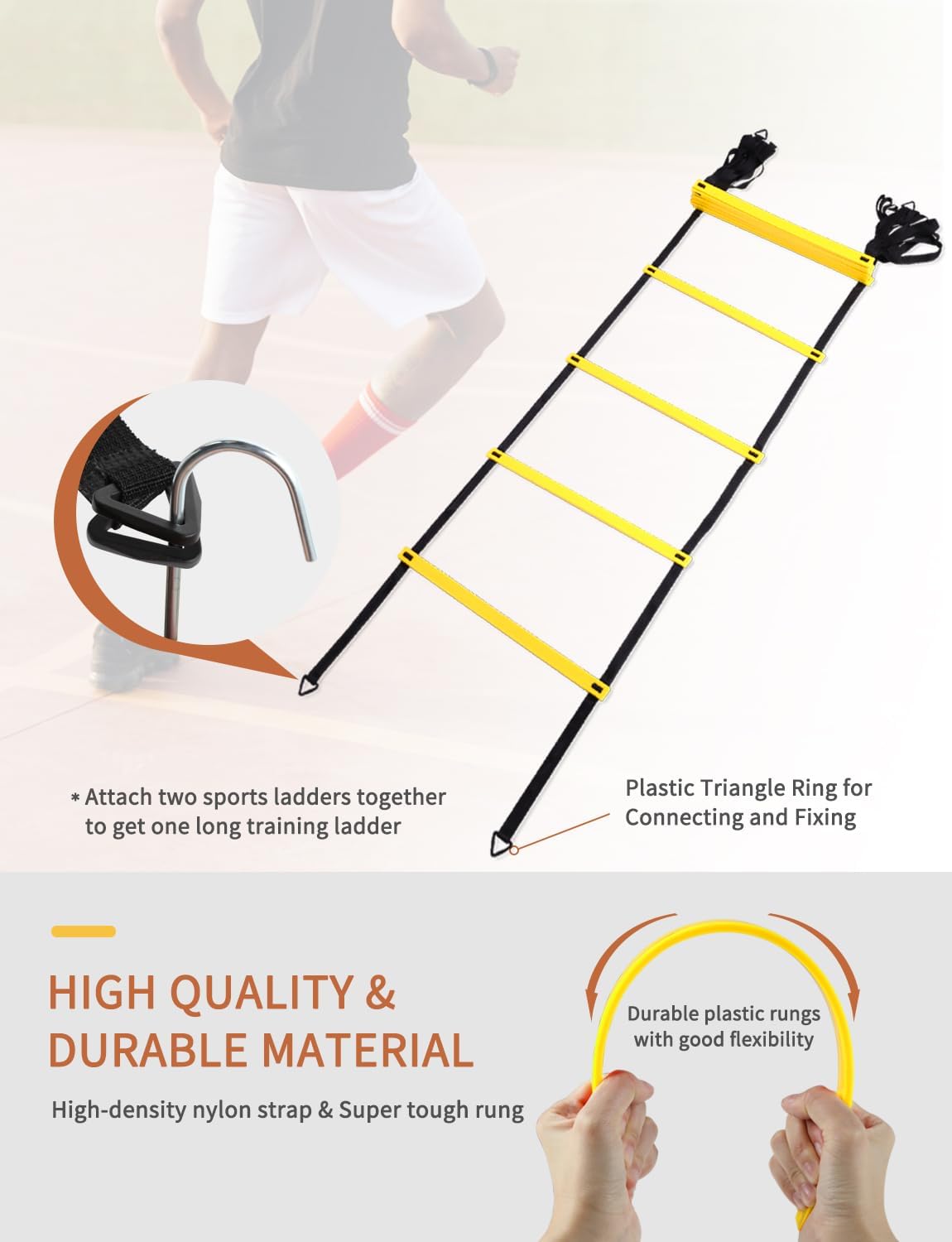 GHB Agility Ladder,Soccer Coaching Tools Set,4 Agility Hurdles, 20 feet12 Rungs Velocity Ladder,12 Disc Cones,Resistance Parachute, Leap Rope, 5 Resistance Bands - Image 3