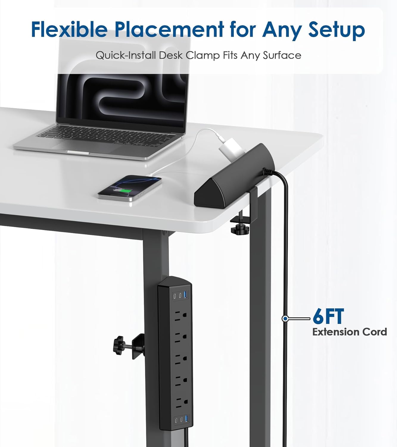 Jgstkcity Desk Clamp Energy Strip USB C,40W Whole Quick Charging Station,4 PD 20W USB C Ports,Desk Edge Mount Surge Protector,5 Shops,Match 1.96" Tabletop Edge,ETL Listed - Image 6