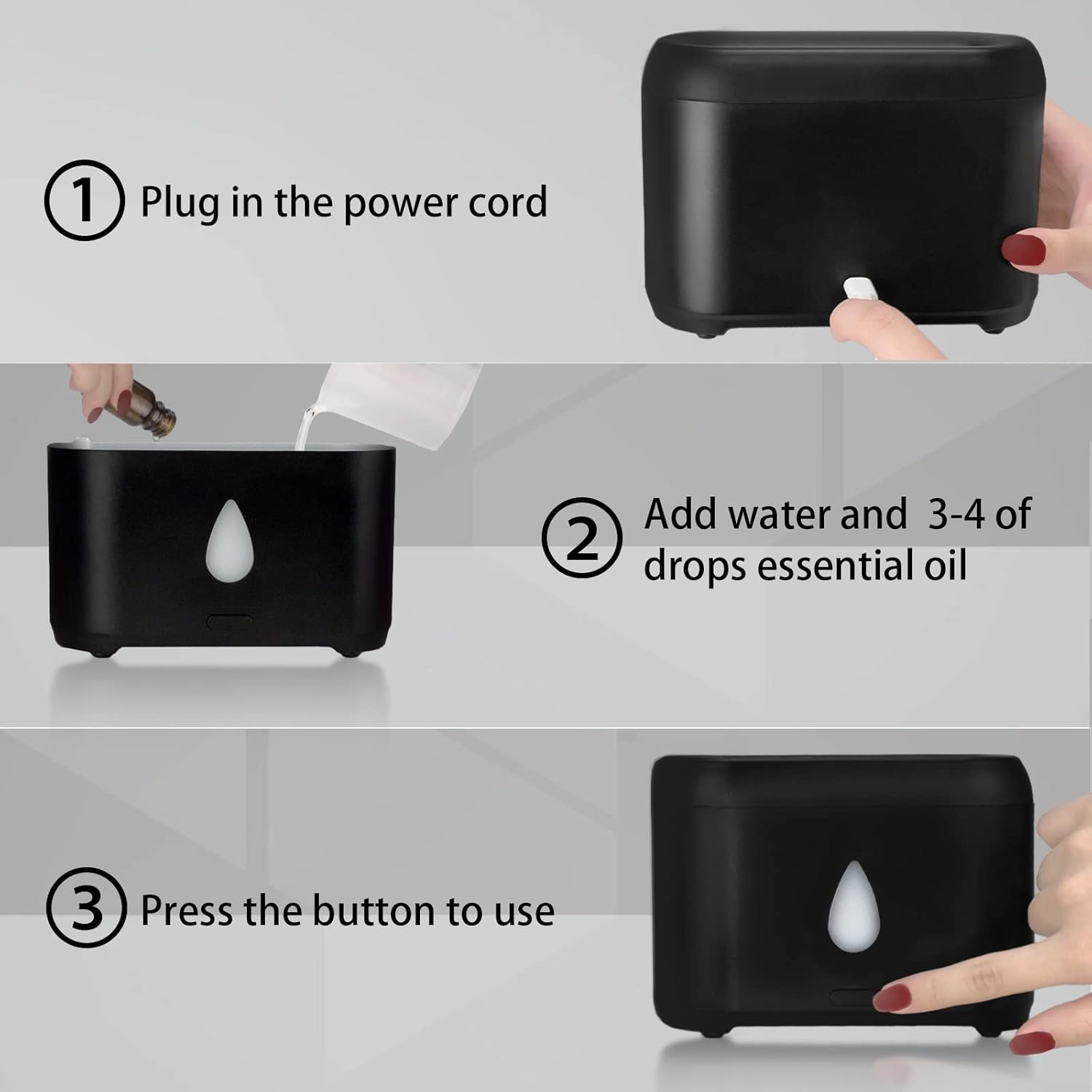 Flame Diffuser for Important Oils, 200ml Ultrasonic Aroma Diffusers with Cool Mist, Aromatherapy Diffuser with Auto-Off Safety, Small Humidifier for Residence,Workplace,Bed room,Reward (Black) - Image 3