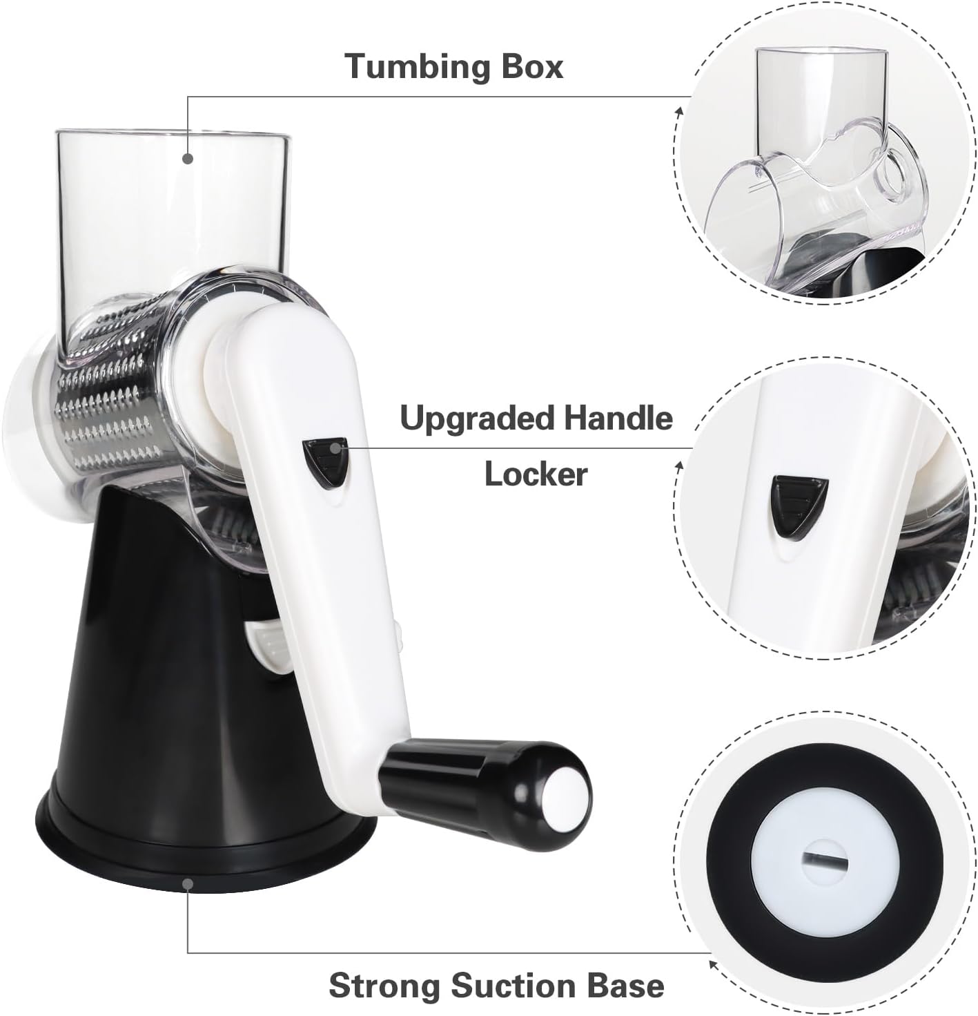 Cambom Rotary Cheese Grater Hand Crank Cheese Shredder for Contemporary Cheese, Vegetable, Nuts,Non-slip Suction Base, Free Cleansing Brush Three Blades, Black - Image 6