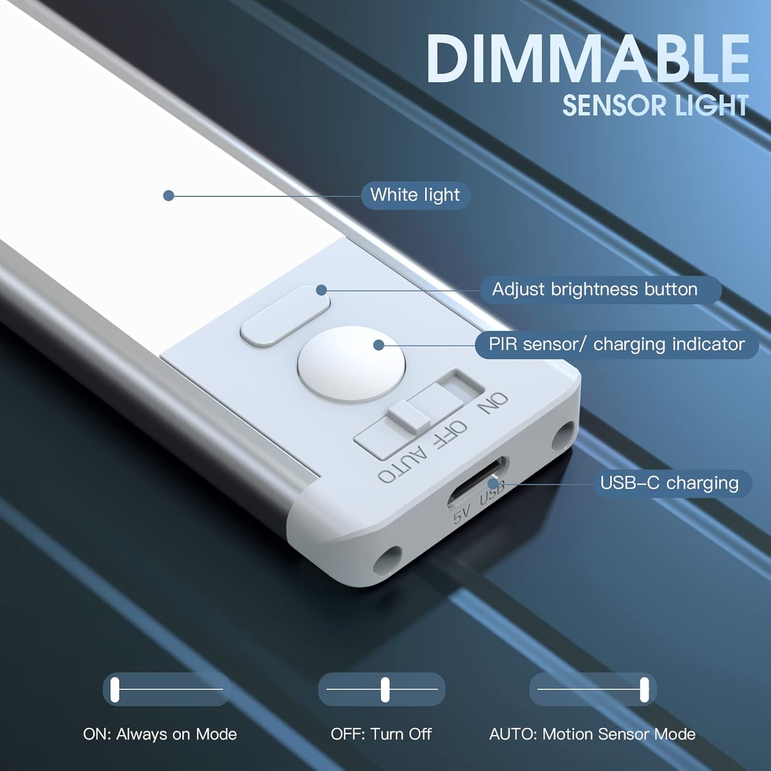 10inch Beneath Cupboard Lighting, 2 Pack Rechargeable Movement Sensor Mild Indoor, 5 Ranges Dimmable Magnetic Closet Lights, Wi-fi Beneath Counter Lights for Kitchen, Stairs - Image 3