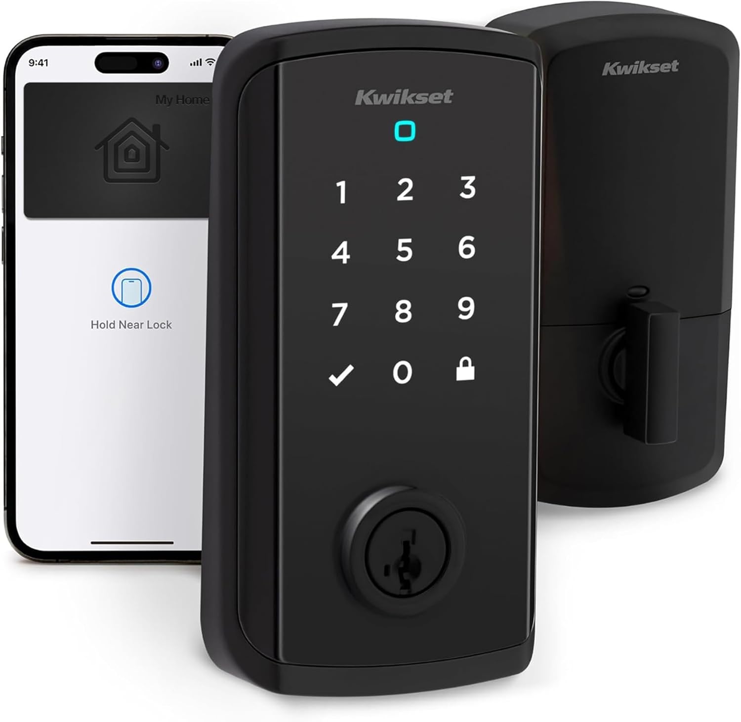 Kwikset Halo Choose Plus Matte Black Touchscreen Apple Dwelling Keys Faucet-to-Unlock, Wi-Fi and Matter Enabled Good Lock Deadbolt with Door Standing Sensor and Intrusion Detection