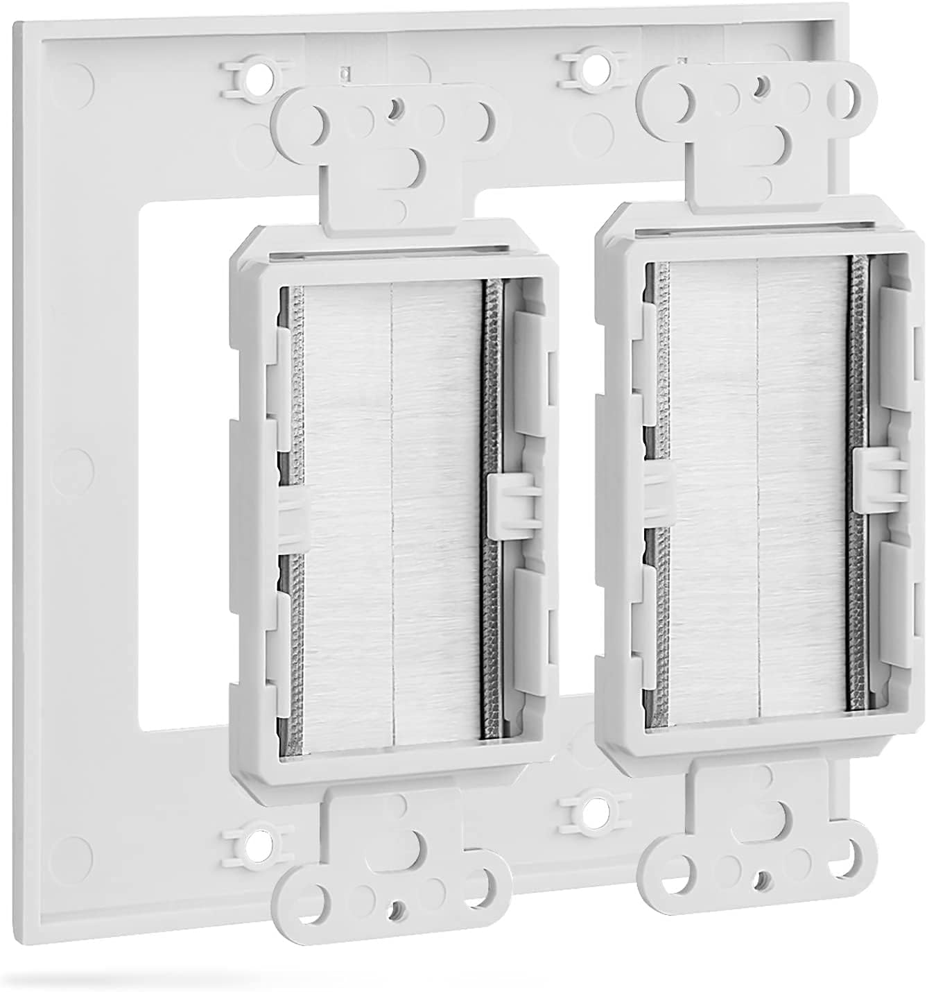 2 Gang Brush Wall Plate White Double Gang 2 outlet Cable Administration for TV Cables Coax, HDMI, Ethernet Cables, Speaker Wires, low voltage Common Move Via - Image 2