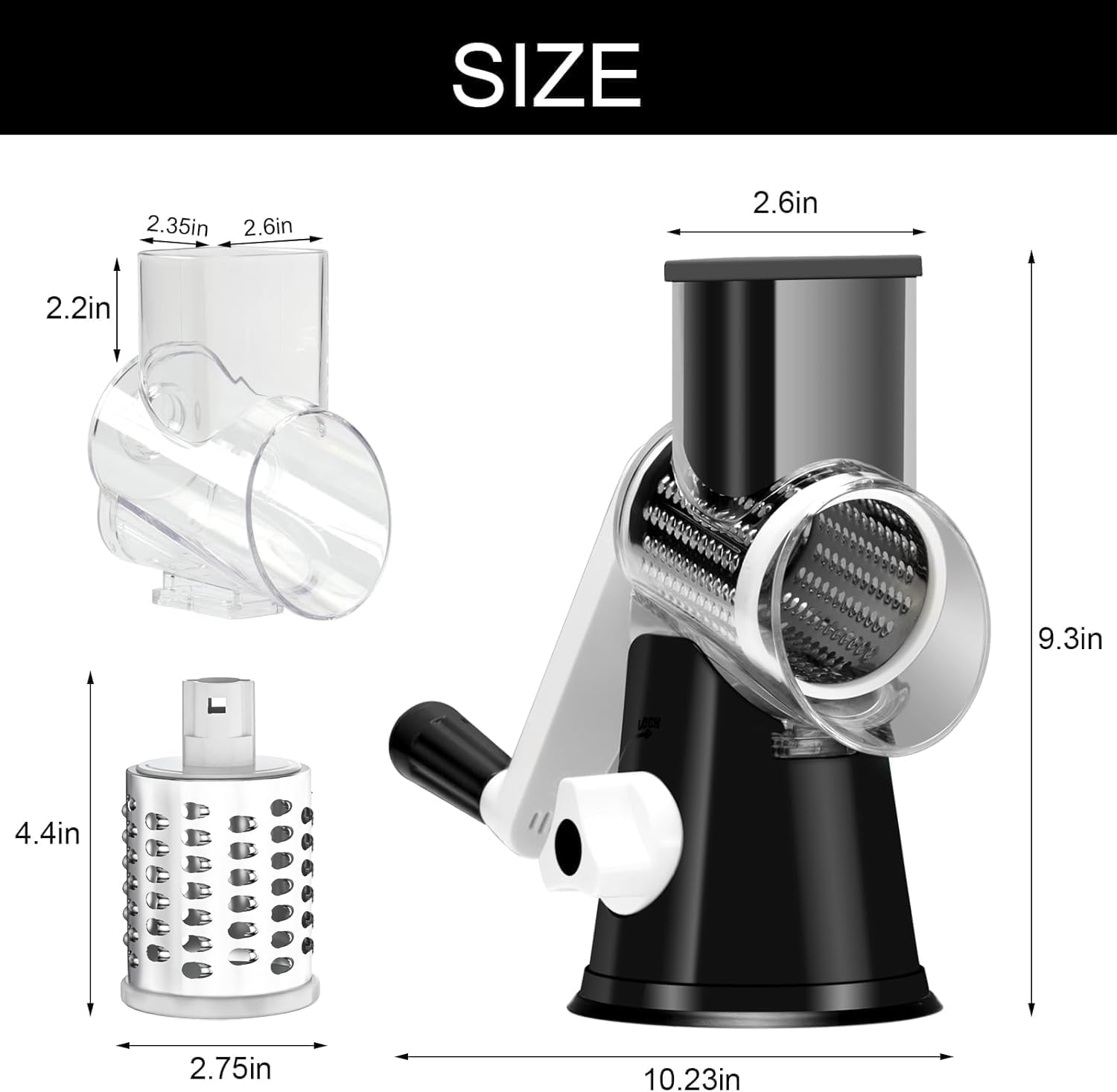 Cambom Rotary Cheese Grater Hand Crank Cheese Shredder for Contemporary Cheese, Vegetable, Nuts,Non-slip Suction Base, Free Cleansing Brush Three Blades, Black - Image 5