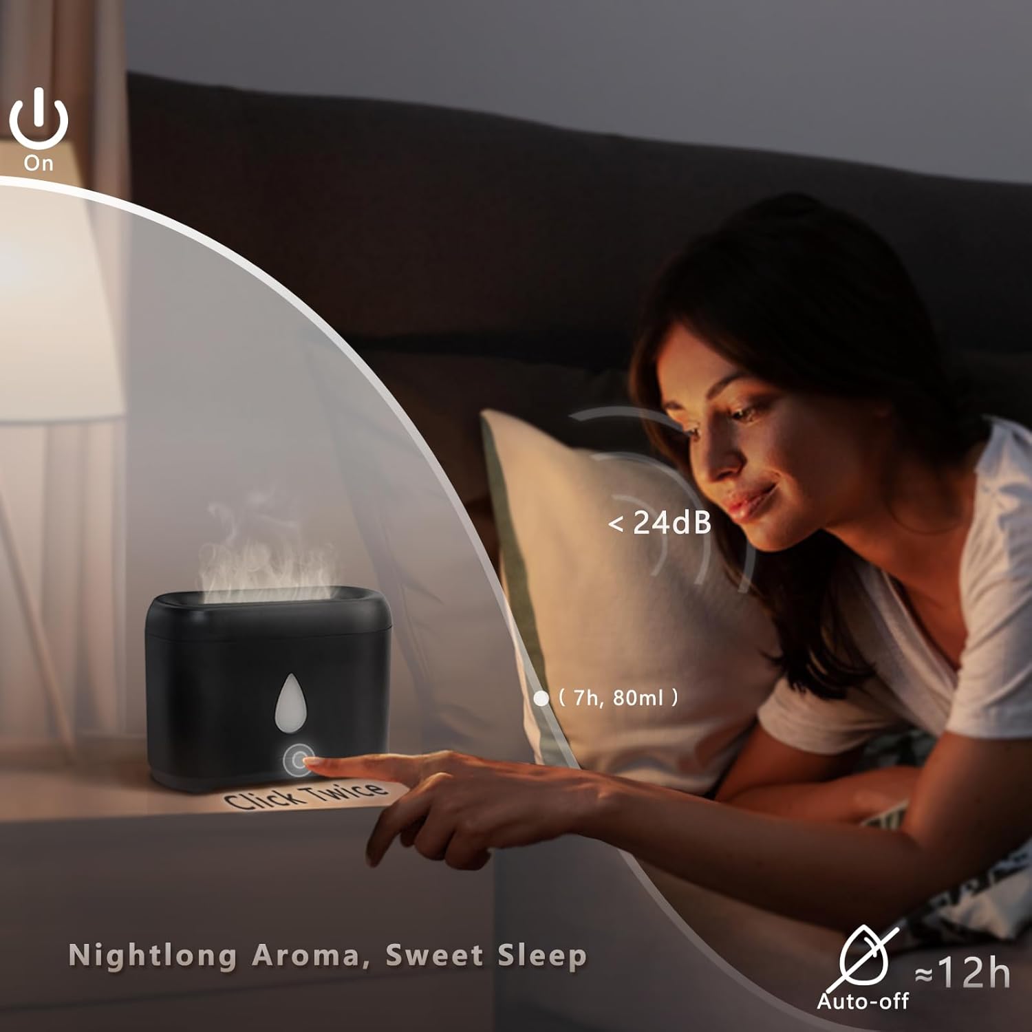 Flame Diffuser for Important Oils, 200ml Ultrasonic Aroma Diffusers with Cool Mist, Aromatherapy Diffuser with Auto-Off Safety, Small Humidifier for Residence,Workplace,Bed room,Reward (Black) - Image 5