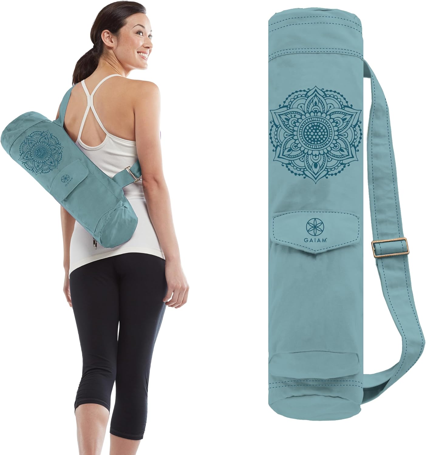 Gaiam Cargo Yoga Mat Bag, Full-Zipper Yoga Mat Provider with Adjustable Strap, Entrance & Exterior Cellphone Pocket with Earbuds Slit, Trendy & Practical Health Mat Holder for Ladies & Males
