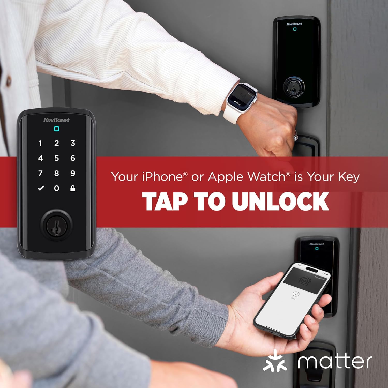 Kwikset Halo Choose Plus Matte Black Touchscreen Apple Dwelling Keys Faucet-to-Unlock, Wi-Fi and Matter Enabled Good Lock Deadbolt with Door Standing Sensor and Intrusion Detection - Image 2