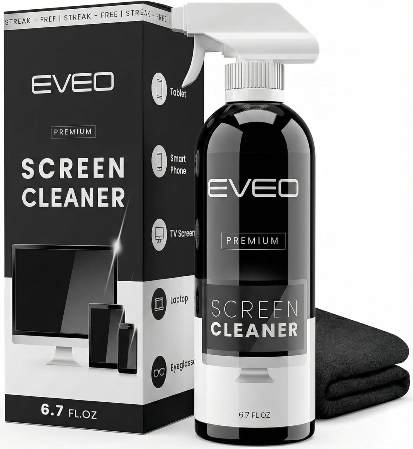 EVEO Display screen Cleaner Spray - Massive Display screen Cleaner Bottle - TV Display screen Cleaner, Pc Display screen Cleaner, for Laptop computer, Telephone, Ipad - Pc Cleansing package Digital Cleaner (1 Pack)