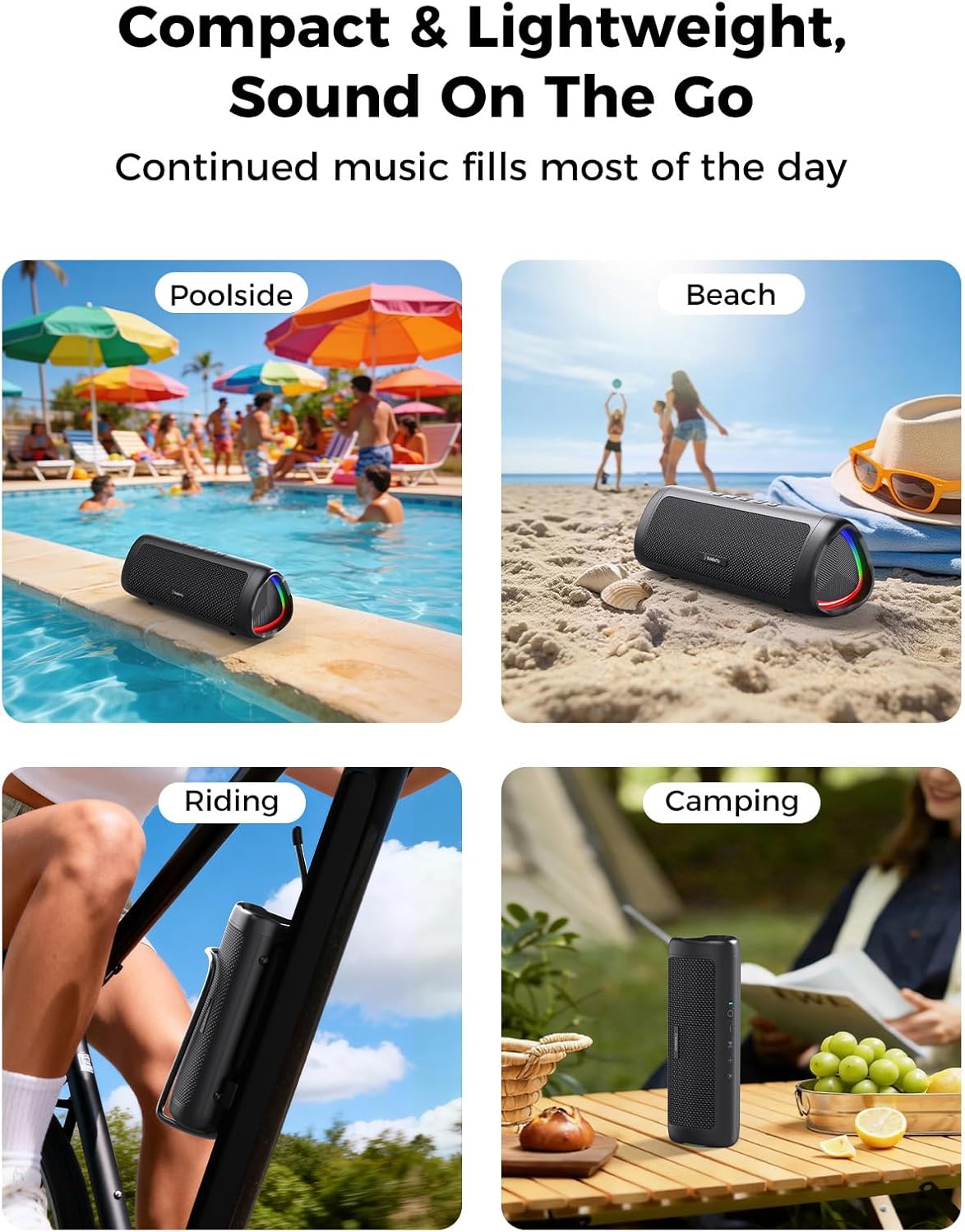 Bluetooth Speaker with HD Sound, Moveable Wi-fi, IPX5 Waterproof, As much as 20H Playtime, TWS Pairing, BT5.3, for Dwelling/Occasion/Out of doors/Seaside, Digital Devices, Birthday Reward (Black) - Image 7