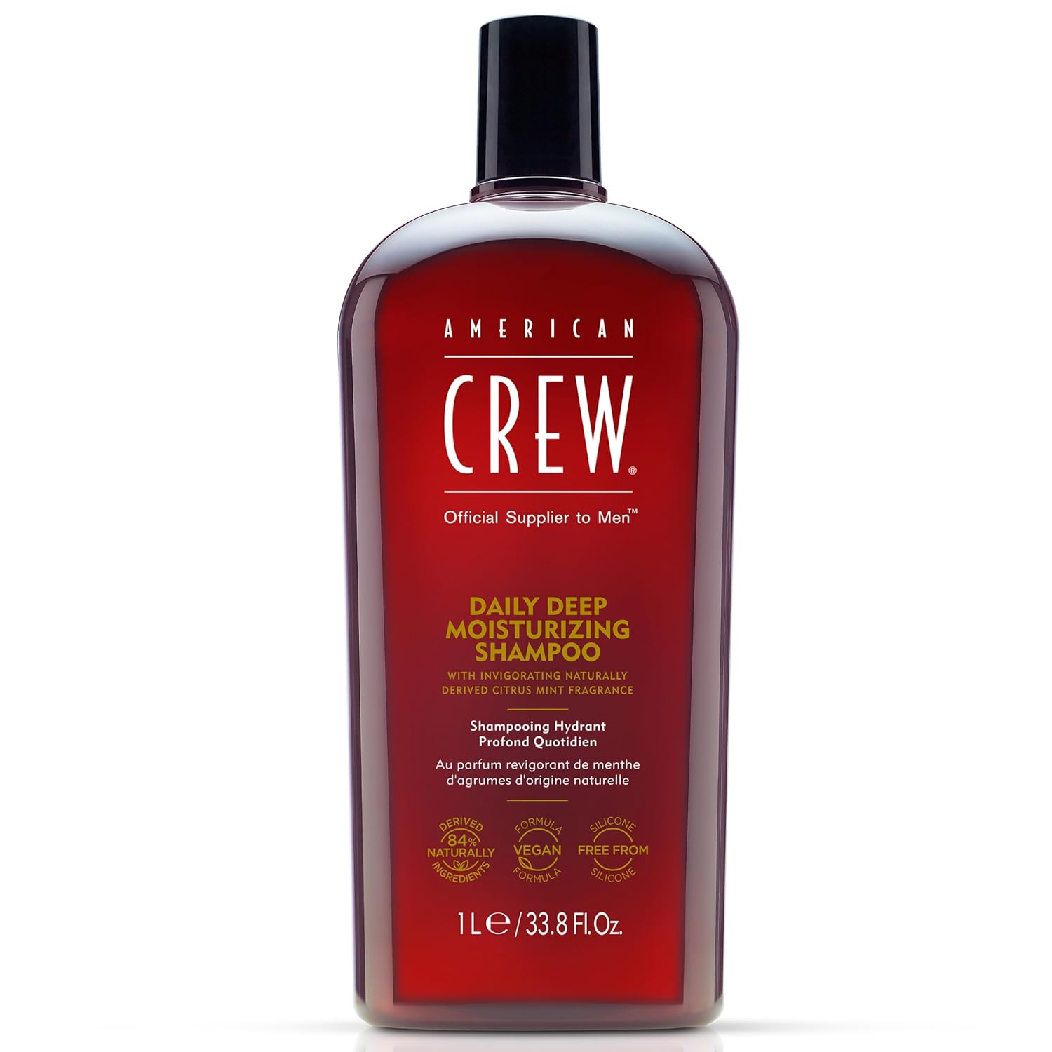 American Crew Shampoo for Males, Day by day Deep Moisturizer, Naturally Derived, Vegan Method, Citrus Mint Perfume, 33.8 Fl Oz