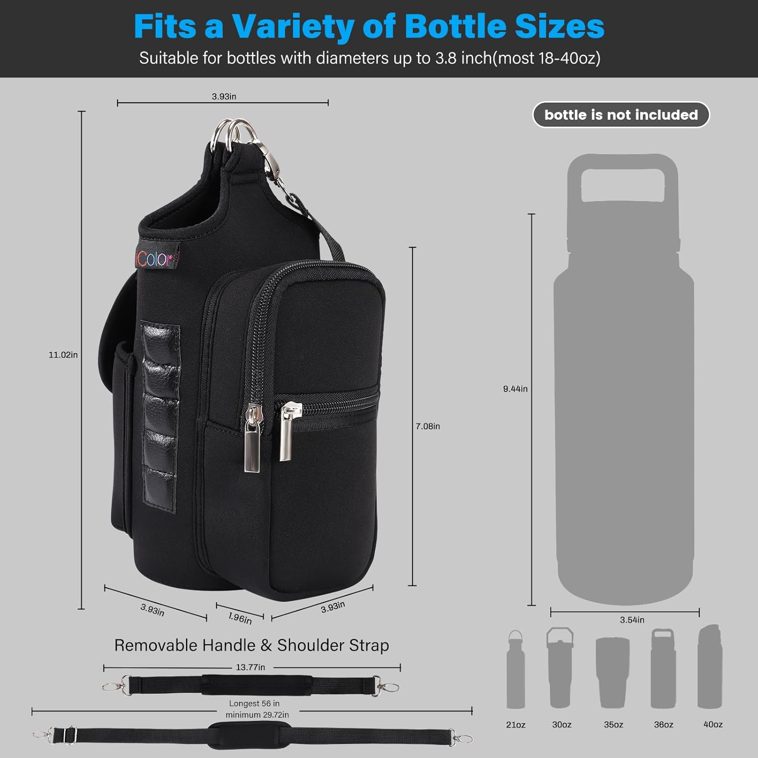 icolor Magnetic Health club Bag Water Bottle Provider Holder with Telephone Pockets & Shoulder Strap,Health club Magnetic Bag 5 Constructed-in Magnets Health club Equipment Organizer Sling Bottle Bag Pouch Sleeve - Image 3