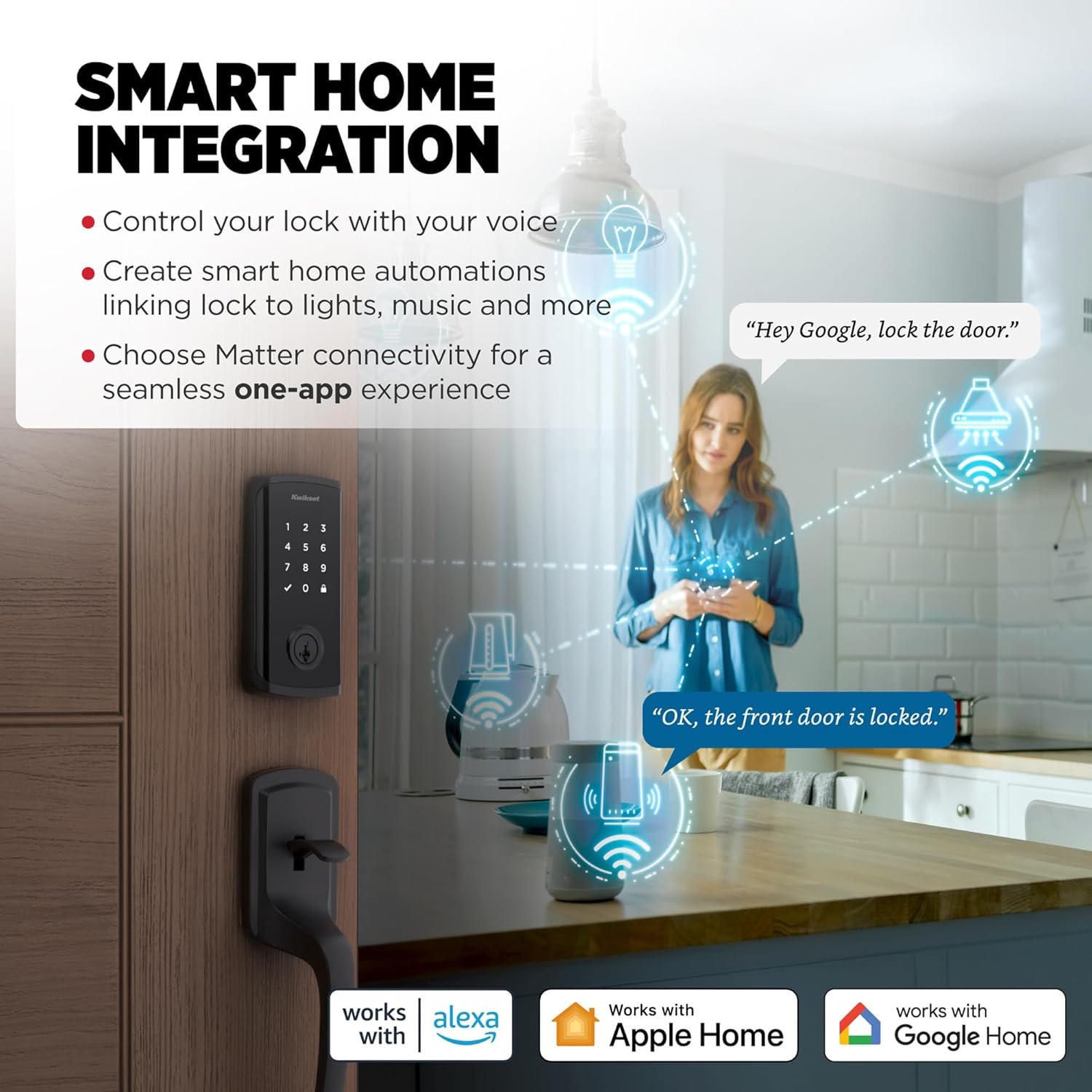 Kwikset Halo Choose Plus Matte Black Touchscreen Apple Dwelling Keys Faucet-to-Unlock, Wi-Fi and Matter Enabled Good Lock Deadbolt with Door Standing Sensor and Intrusion Detection - Image 4