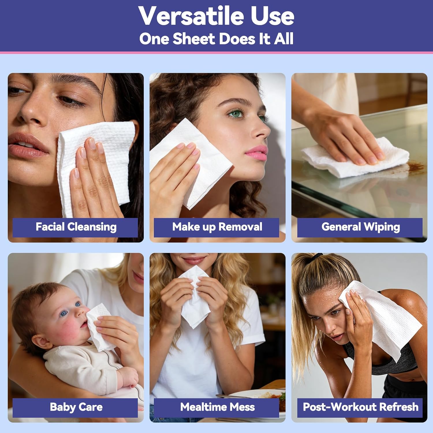 Giant Disposable Face Towels 200 Rely, 10"×12" Extremely Thick Premium Biodegradable Facial Towels, Make-up Remover Dry Wipes, Delicate Face Towelettes for Delicate Pores and skin, Skincare and Girls Cleansing - Image 7